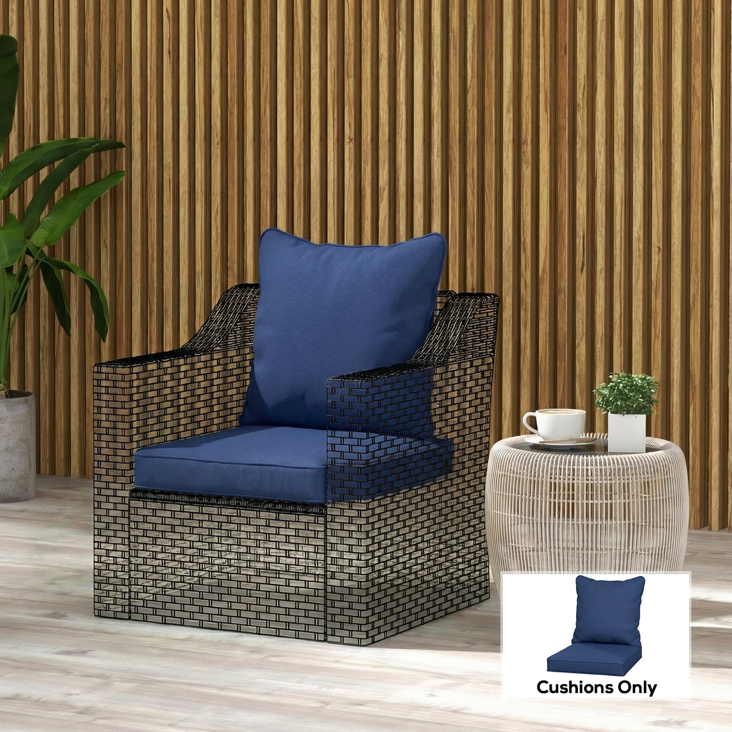 Outsunny Outdoor Seat and Back Padded Cushion Set Two Cushions Dark Blue for Patio Garden Lounge