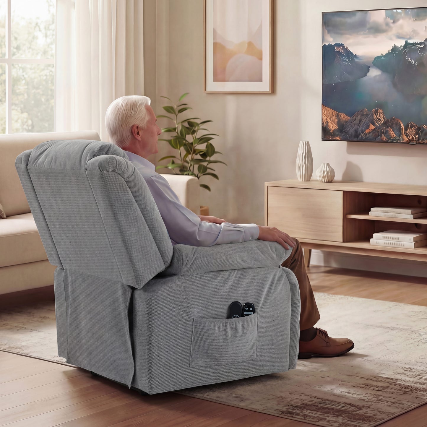 HOMCOM Electric Recliner Lift Chair With Vibration Massage And Heat, Wide Seat, USB Port, Light Grey