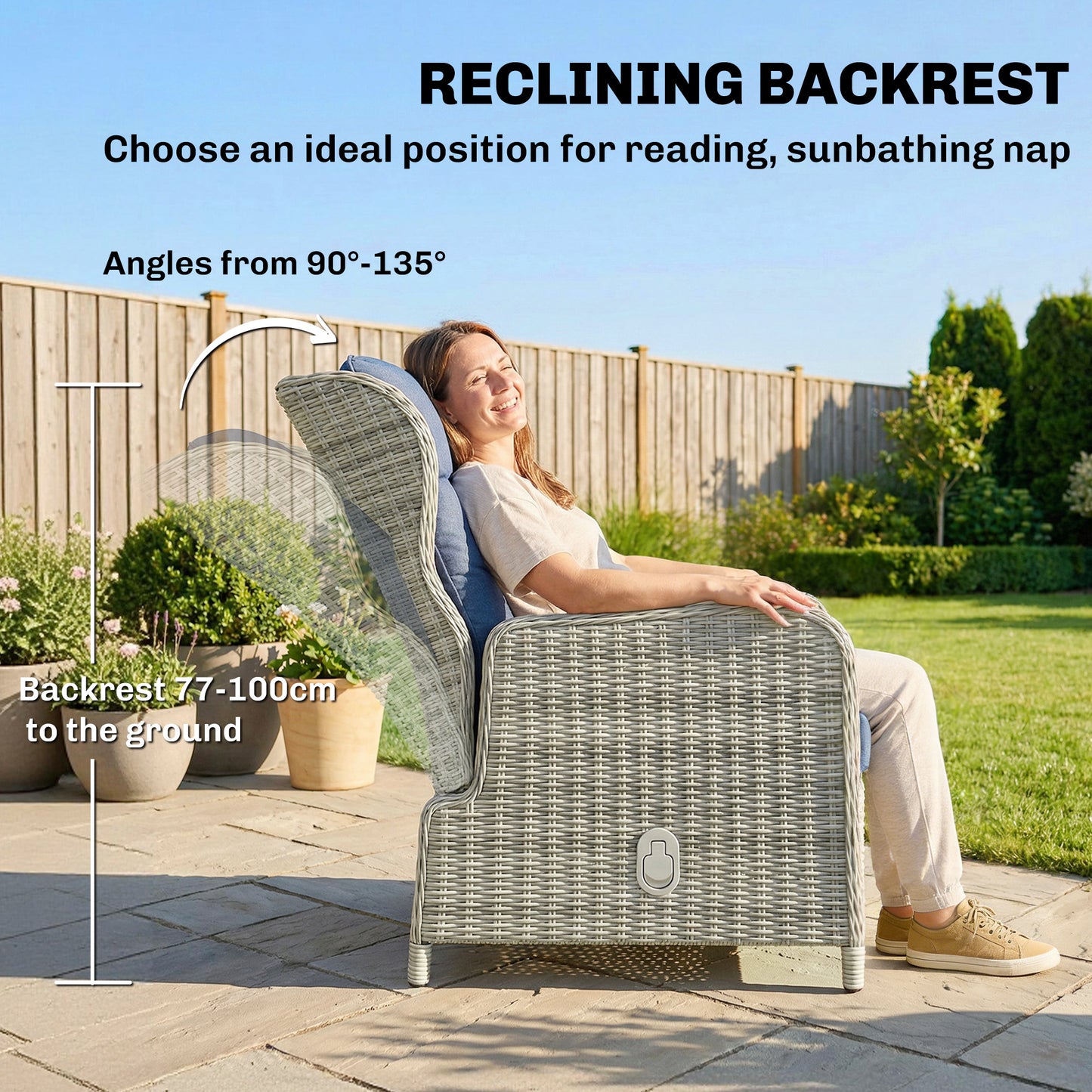 Outsunny 5 Piece Garden Furniture Set With Rattan Reclining Chairs Footstools Cushions With Table For Balcony Dark Blue