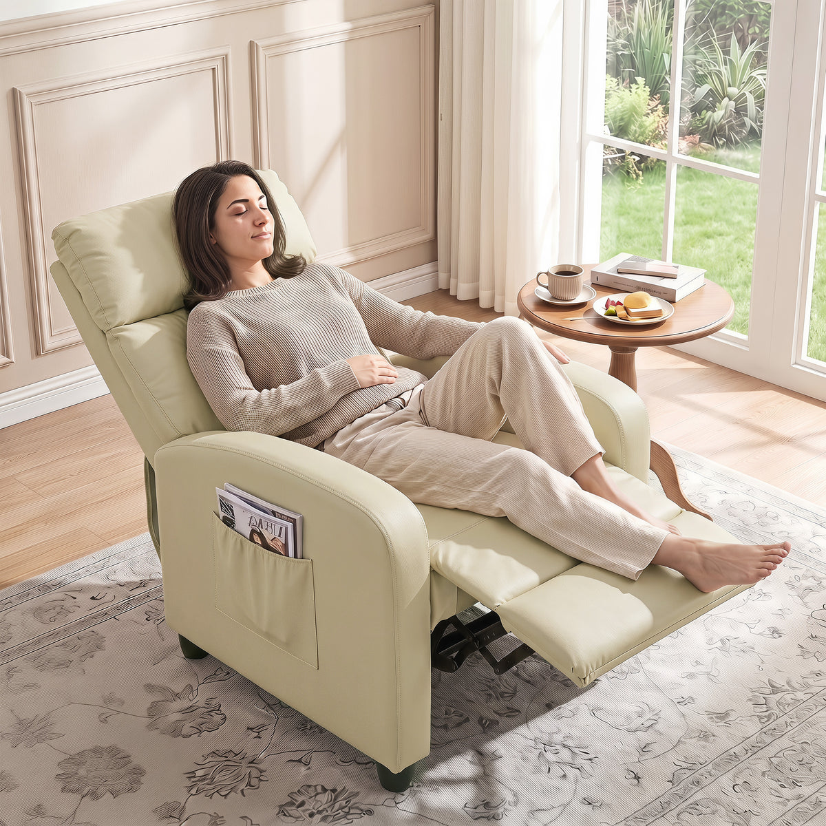 HOMCOM Massage Recliner Chair Faux Leather Remote Side Pocket Cream White