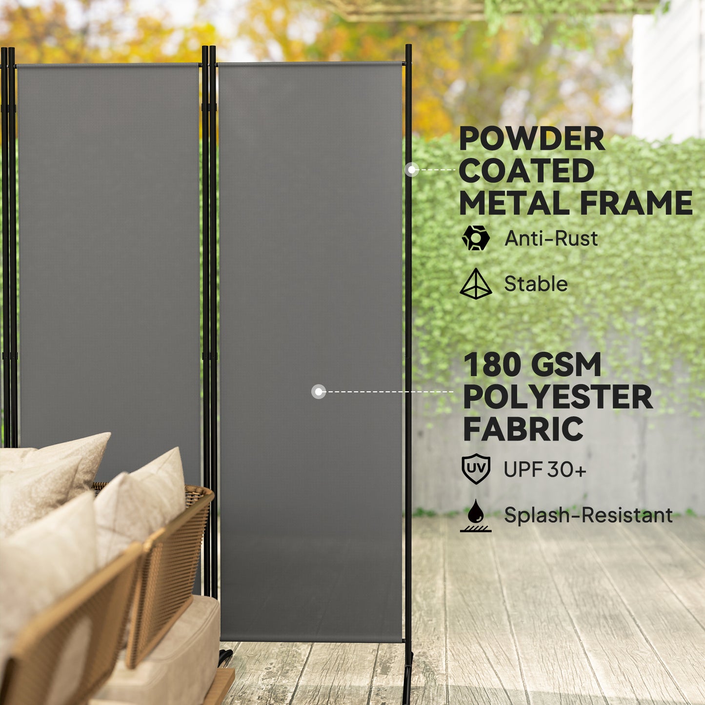 Outsunny 6 Panel Folding Room Divider Freestanding Garden Privacy Screen 332 X 172 cm Dark Grey