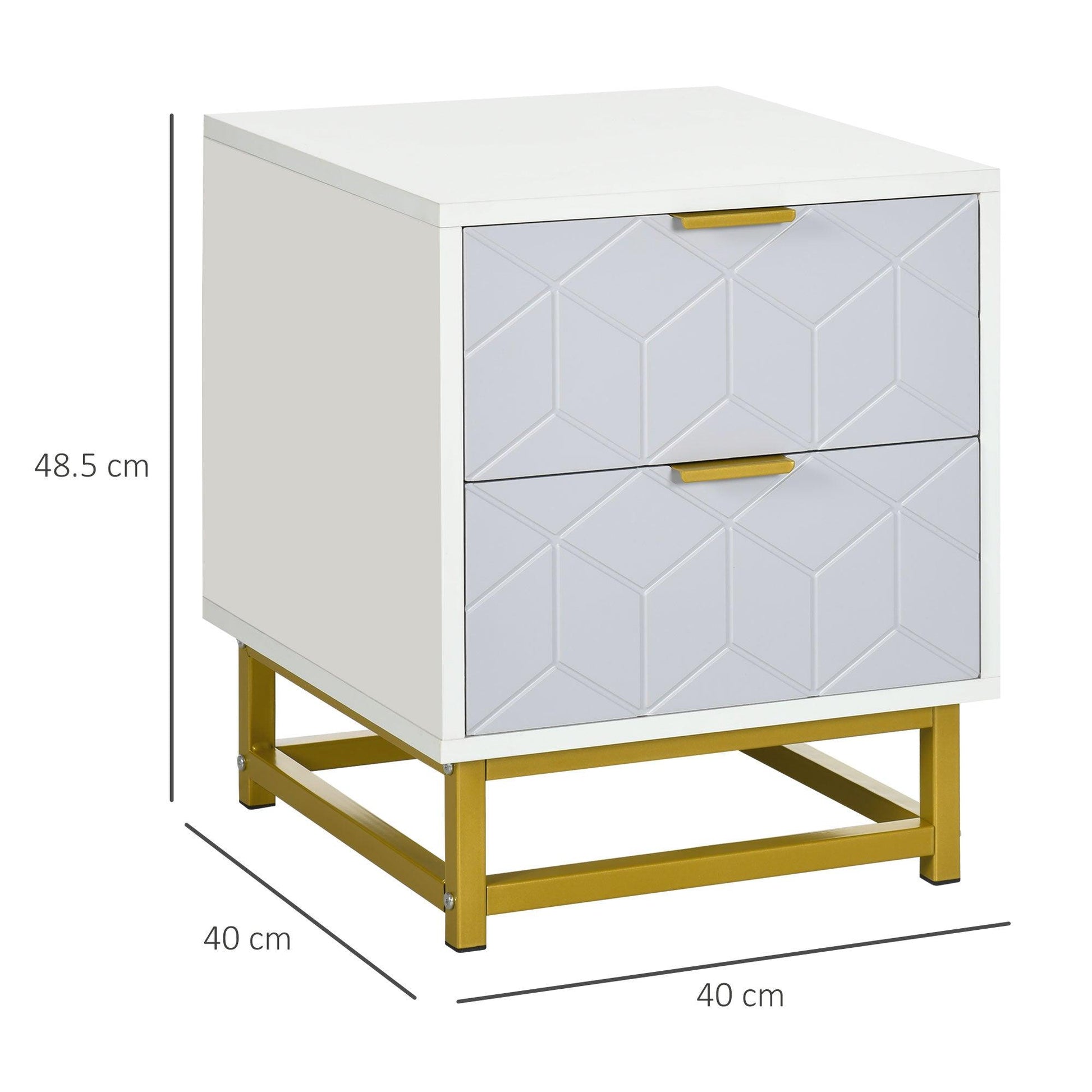 HOMCOM Set of 2 Grey and White Bedside Tables with Steel Frame - ALL4U RETAILER LTD
