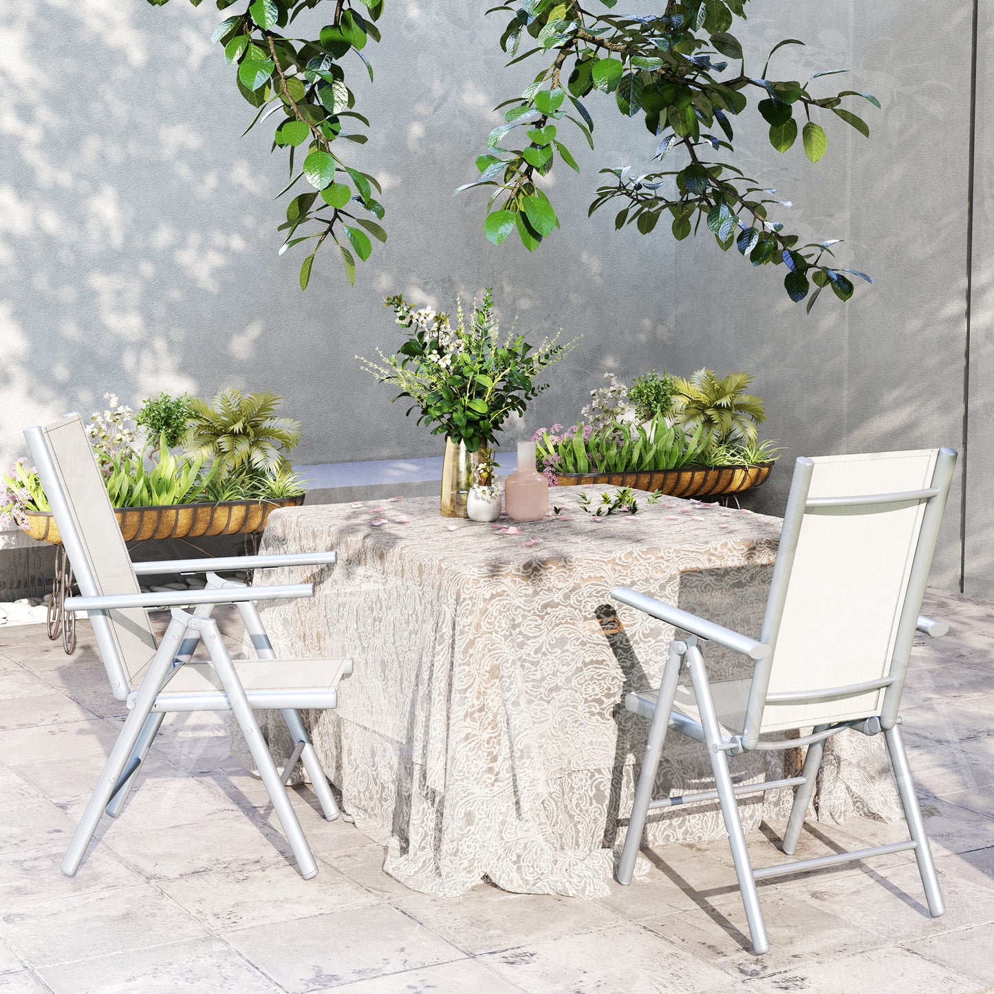 Outsunny Set Of Two Aluminium Folding Garden Chairs With Mesh Seats And High Backs For Outdoor Use Light Grey