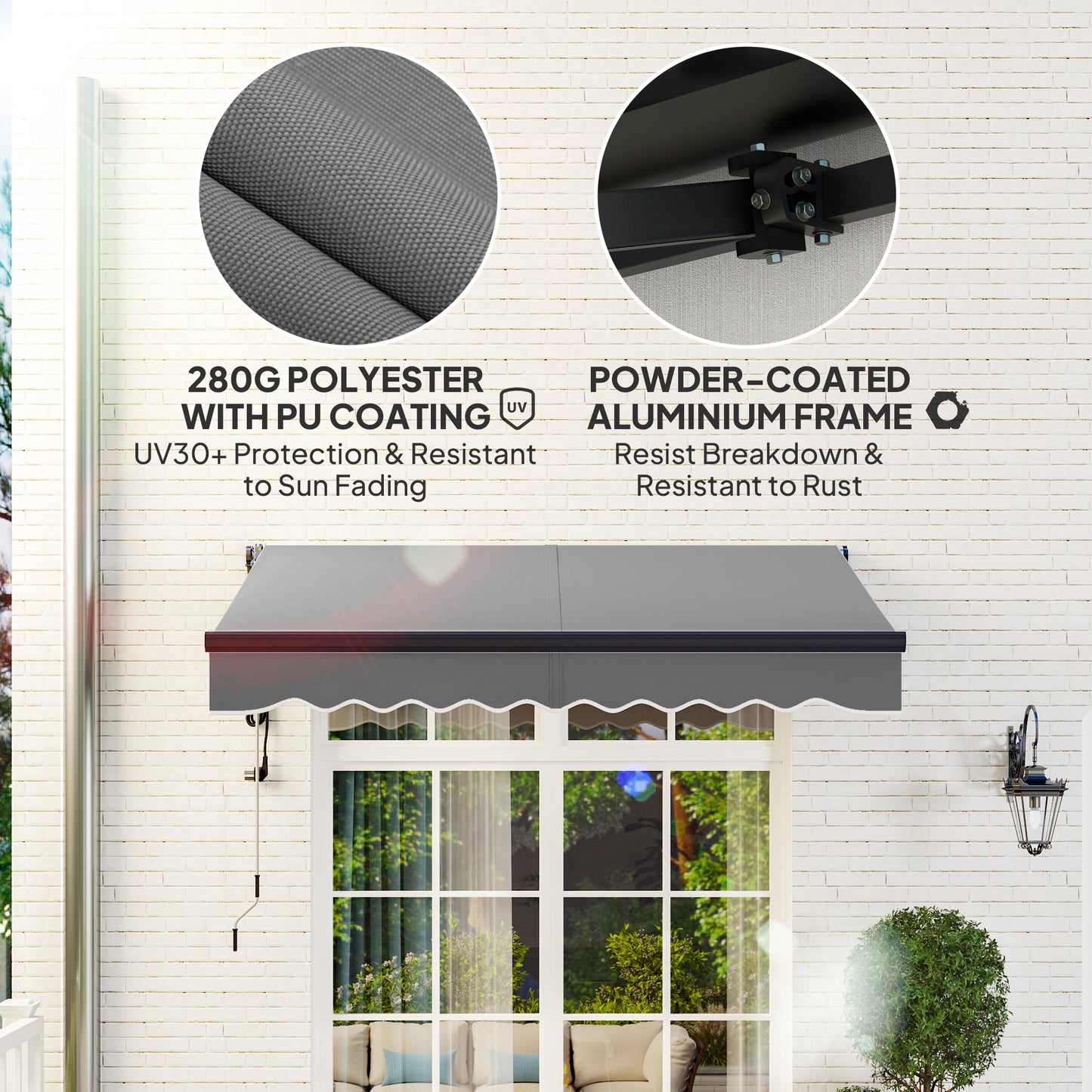 Outsunny 2.5m By 2m Electric Retractable Awning With Remote Control Aluminum Frame UV30 Sun Shade Canopy Dark Grey