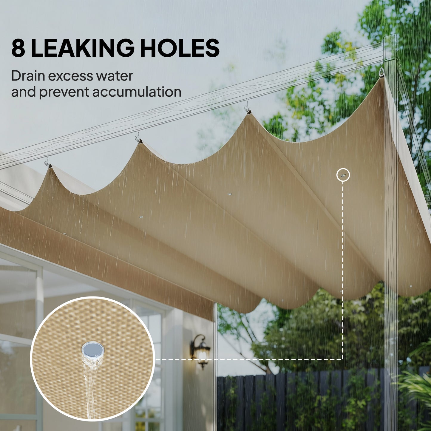 Outsunny Retractable Pergola Canopy Replacement Cover 3.92 by 3.5 Meters UV30 Plus Khaki For 4 by 3 Meters Pergola