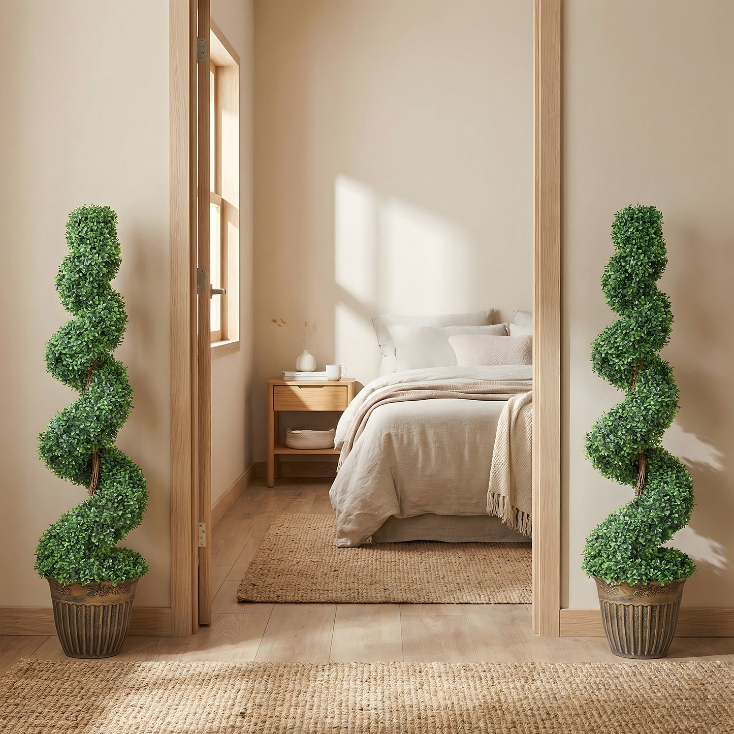 HOMCOM Set Of 2 Artificial Topiary Spiral Boxwood Trees In Pots For Indoor And Outdoor Decor 120cm