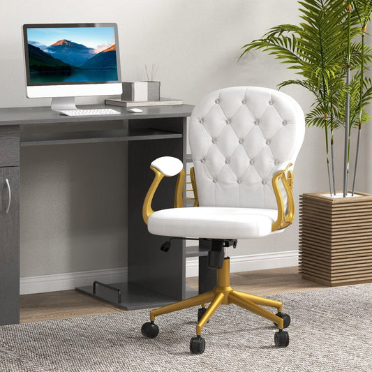 Vinsetto Height Adjustable Office Chair, Cream White - ALL4U RETAILER LTD