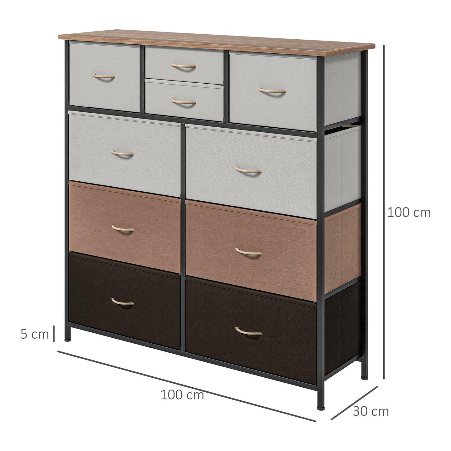 HOMCOM Bedroom Chest of Drawers, 10 Drawer Dresser with Foldable Fabric Drawers and Steel Frame, Multicolour - ALL4U RETAILER LTD