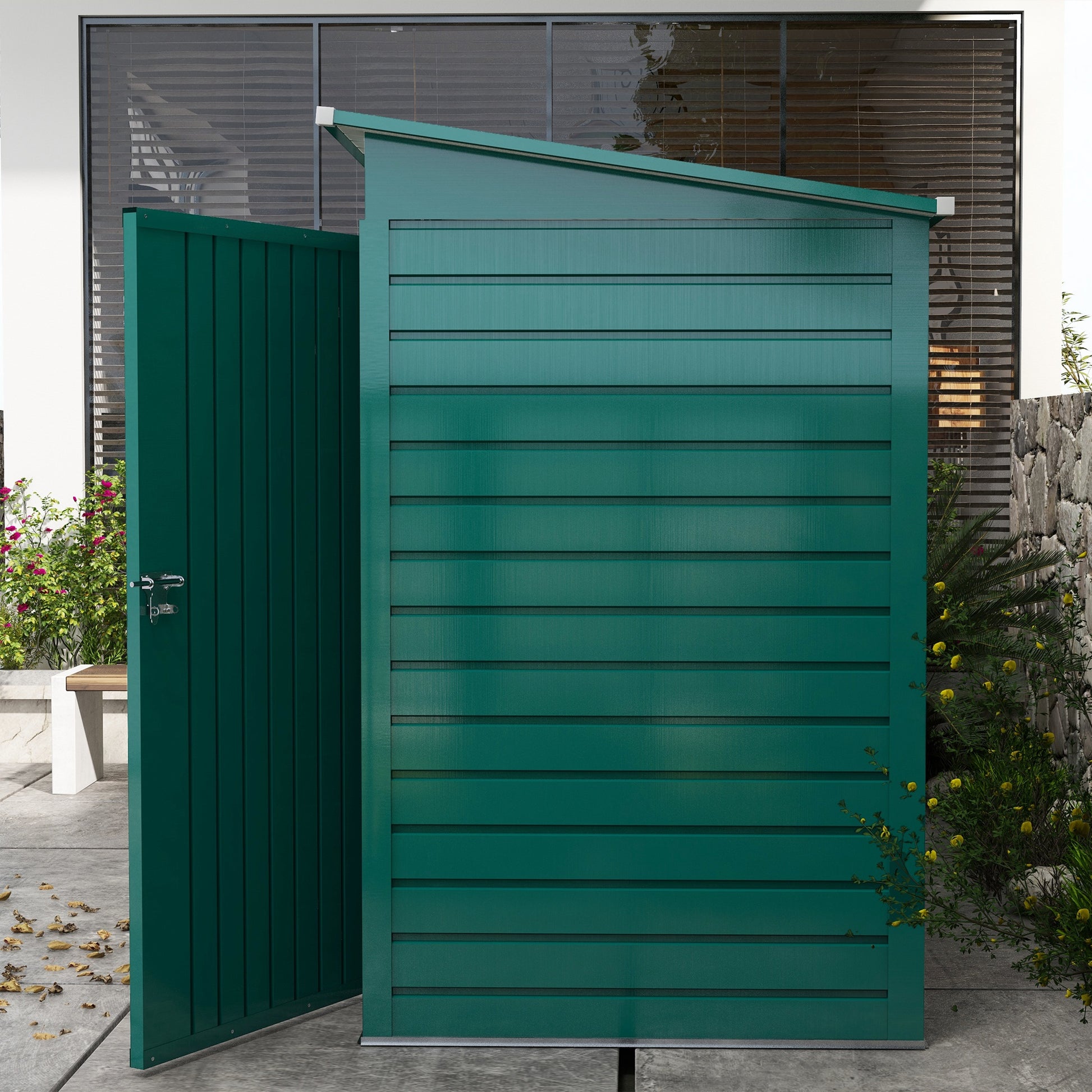 Outsunny 8 x 4FT Galvanised Steel Garden Storage Shed with Double Doors and Ventilation, Green - ALL4U RETAILER LTD