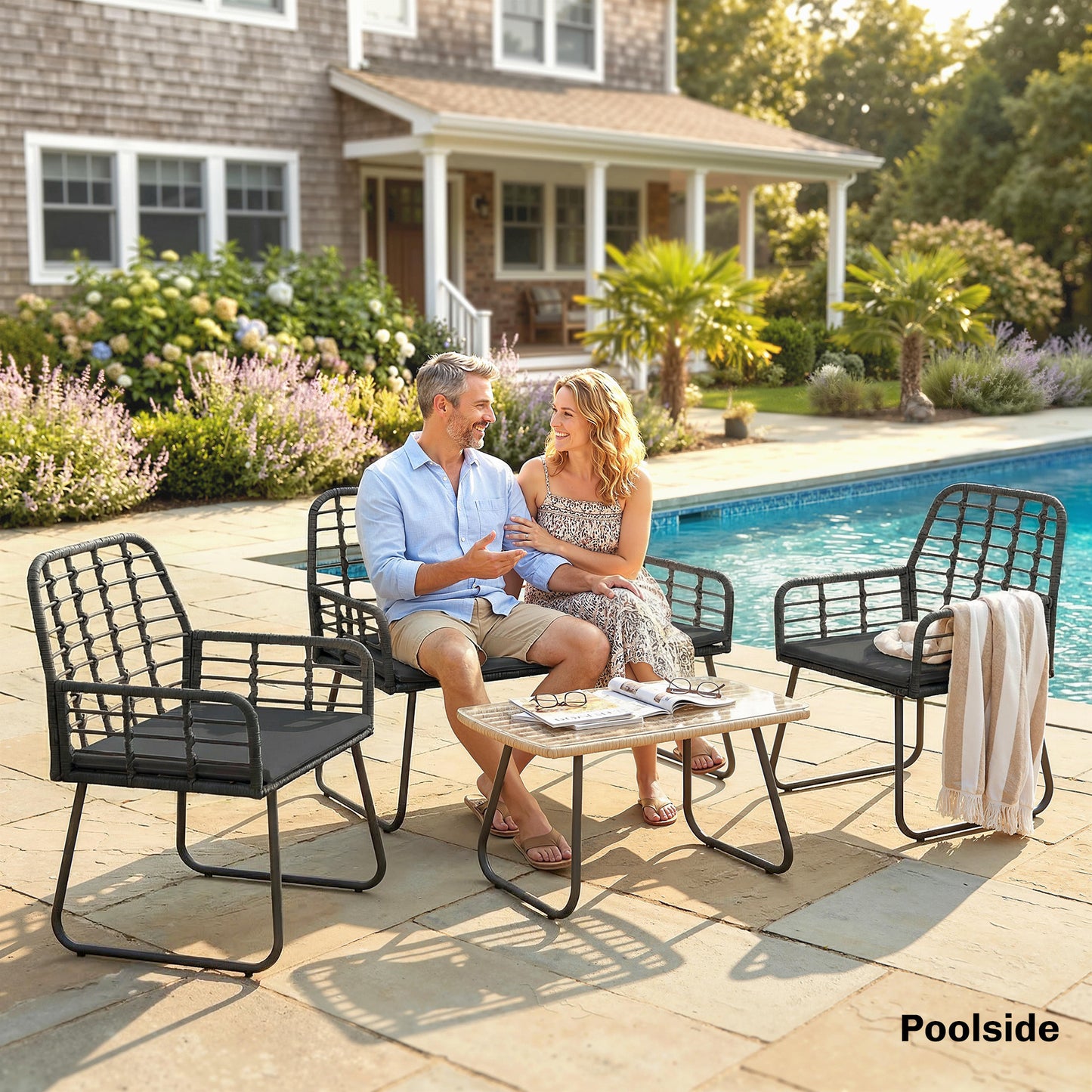 Outsunny 4 Piece Rattan Garden Furniture Set For Patio With Loveseat Armchairs And Coffee Table