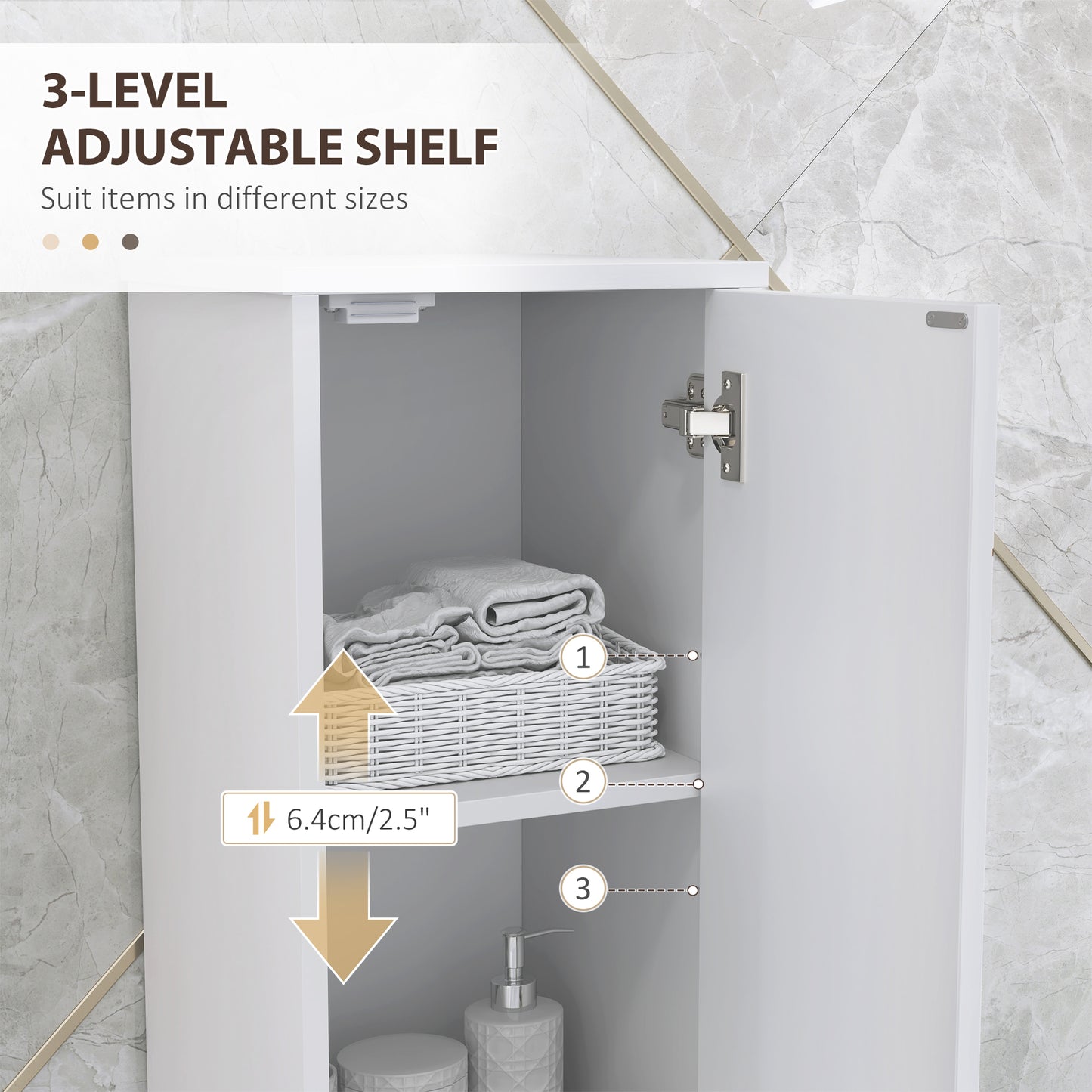 HOMCOM Tall White Bathroom Storage Cabinet with Doors Freestanding Slim Unit with Adjustable Shelves Two Tier Cabinets