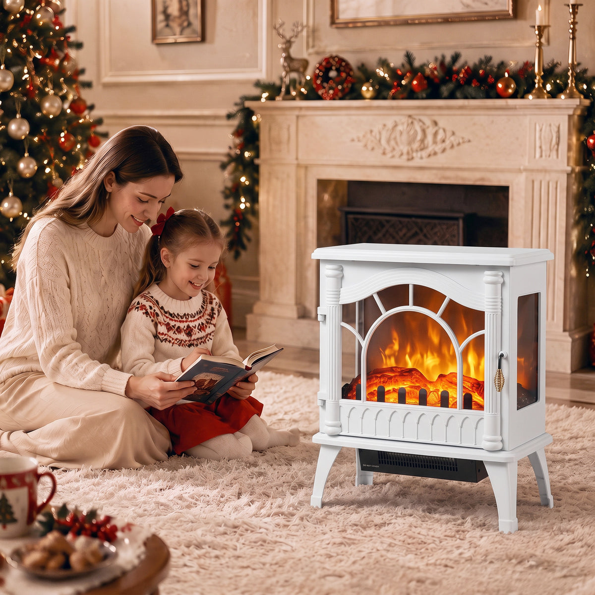 HOMCOM Electric Fireplace Fan Heater With Realistic Glass Flame Effect