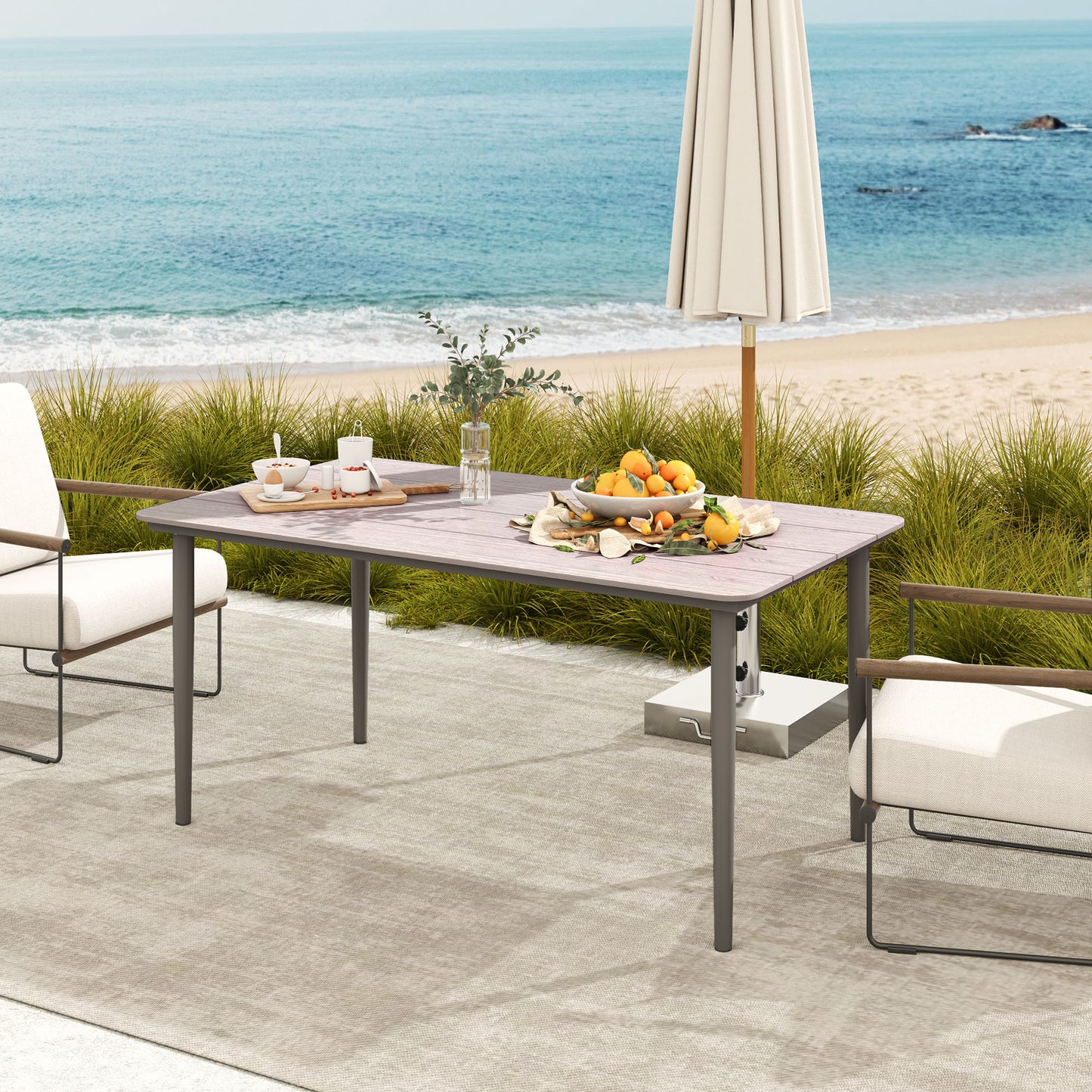 Outsunny Garden Dining Table For Six With Rust Resistant Metal Frame And WPC Top Light Grey 160 x 90 x 74 cm