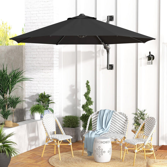 Outsunny Wall Mounted Umbrella with Vent, Garden Patio Parasol Umbrella Sun Shade Canopy, Charcoal Grey - ALL4U RETAILER LTD