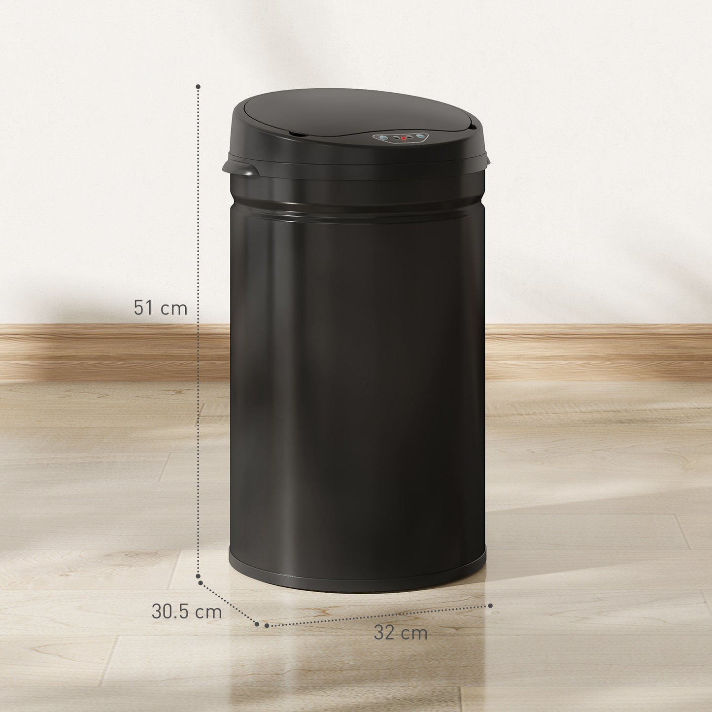 HOMCOM 30L Stainless Steel Sensor Bin Auto Open Hands Free Lid For Modern Kitchen Black