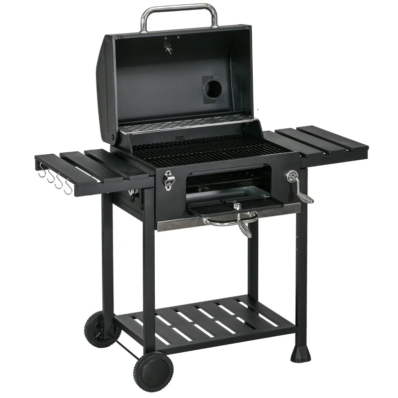 Outsunny Adjustable Charcoal Pan BBQ with Thermometer and Warming Rack - Enhanced Grilling Experience with Precision Temperature Control and Convenient Warming Feature - ALL4U RETAILER LTD