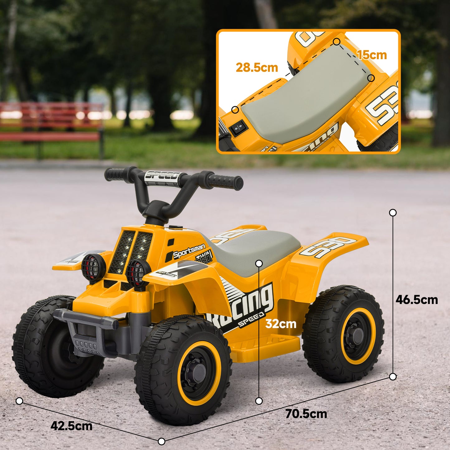 AIYAPLAY 6V Yellow Electric ATV Quad Bike for Toddlers, Safe Ride On with Headlights, Forward & Backward Motion for Ages 18-36 Months