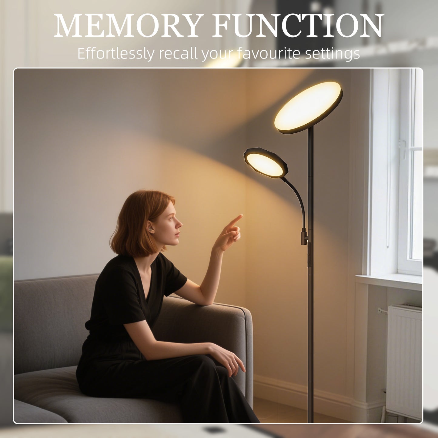 HOMCOM LED Floor Lamp Stepless Dimmable Uplighter With Reading Light 2700K To 6500K Color Temperature And Remote Control