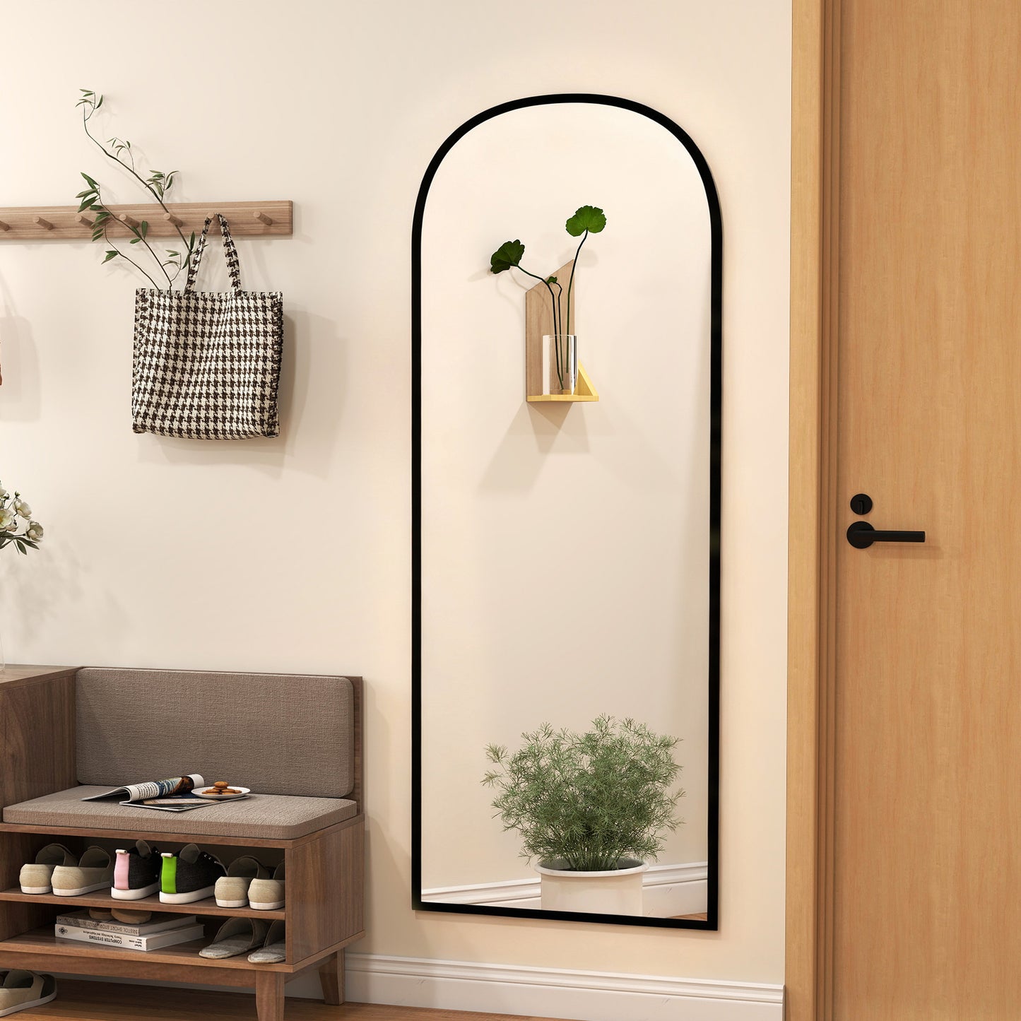 HOMCOM 165cm Aluminium Frame Standing Mirror Black Two Way Design With Wall Mount Option