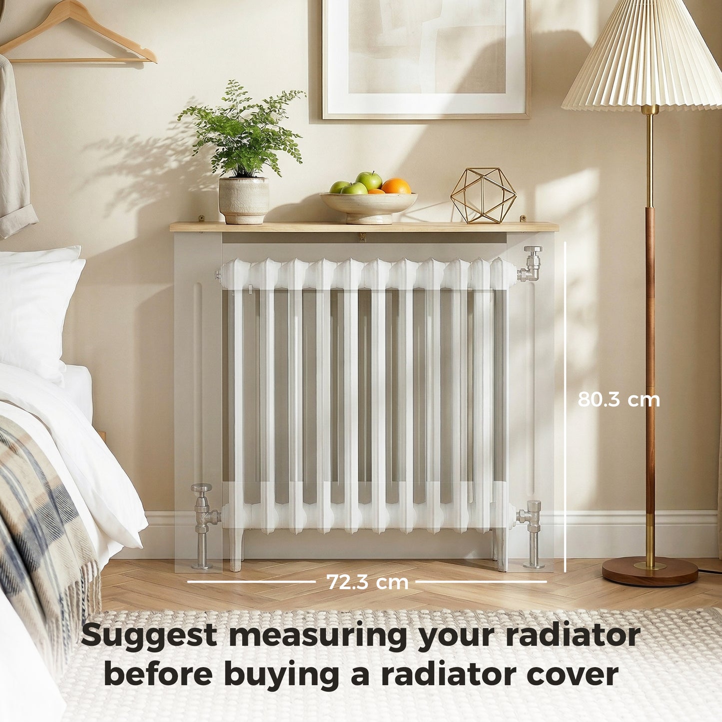 HOMCOM Slatted Radiator Cover In Grey Painted MDF With Lined Grill 78L x 19W x 81H cm