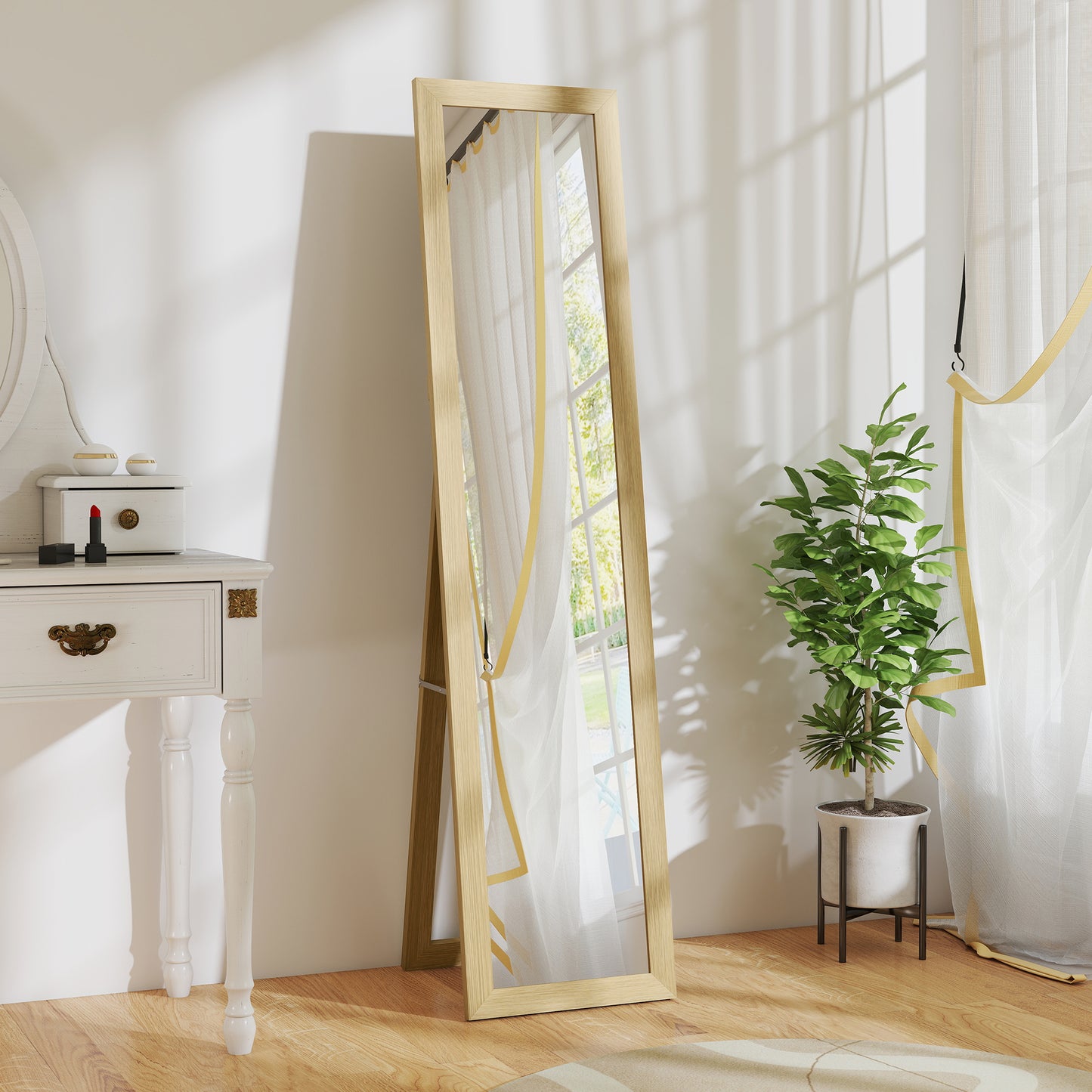 HOMCOM Full Length Mirror 37 x 157 cm Natural Wood Effect Standing Mirror for Bedroom