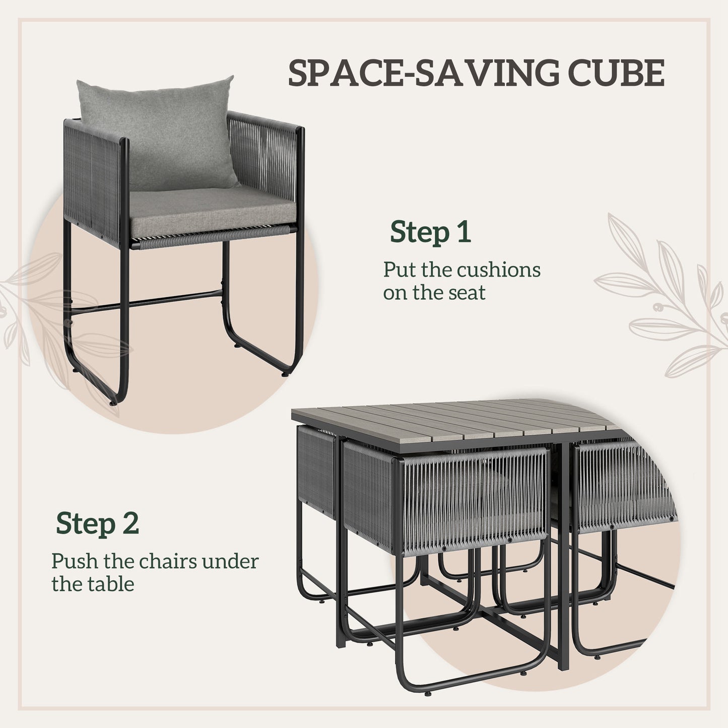 Outsunny 4 Seater Rattan Cube Garden Set With Cushions Outdoor Patio Dining Table And 4 Chairs Grey