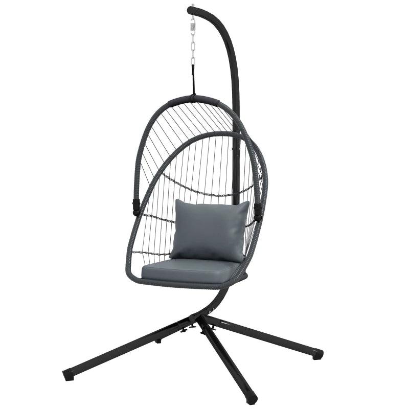 Outsunny PE Hanging Swing Chair w/ Cushion, Patio Hanging Chair, Grey - ALL4U RETAILER LTD