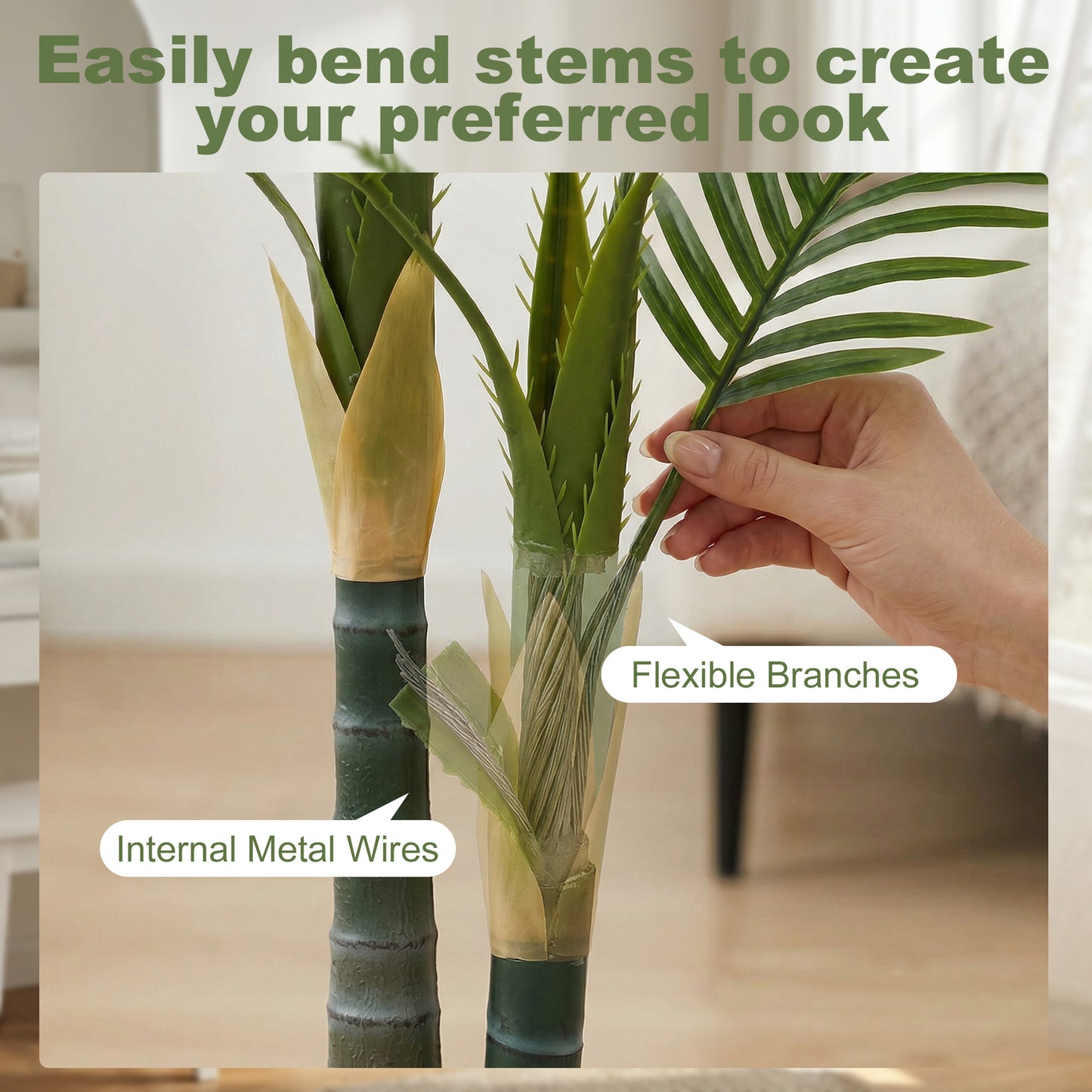 HOMCOM 120cm Artificial Palm Tree With 14 PEVA Leaves In Pot Decorative Plant With Moss Effect Green