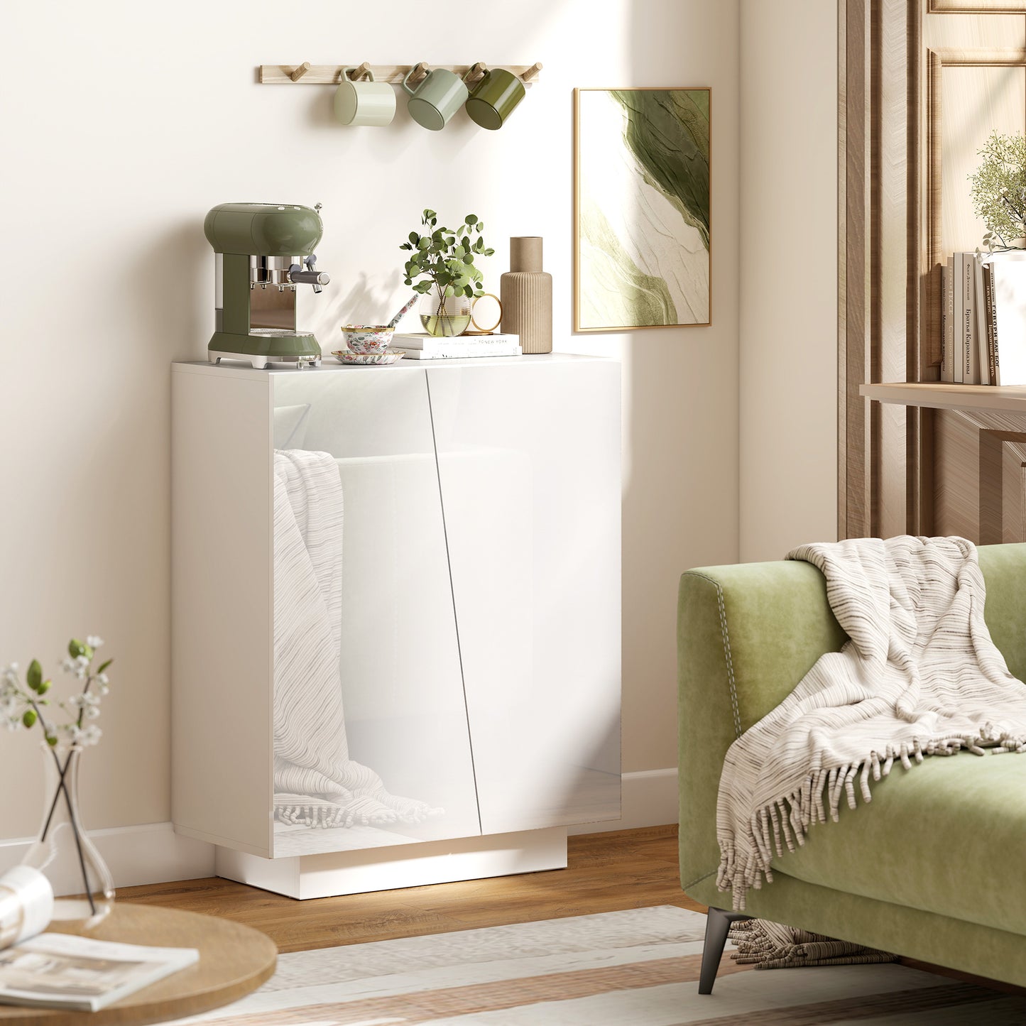 HOMCOM High Gloss Storage Cabinet Freestanding Cupboard With Adjustable Shelves For Living Room Bedroom Hallway White