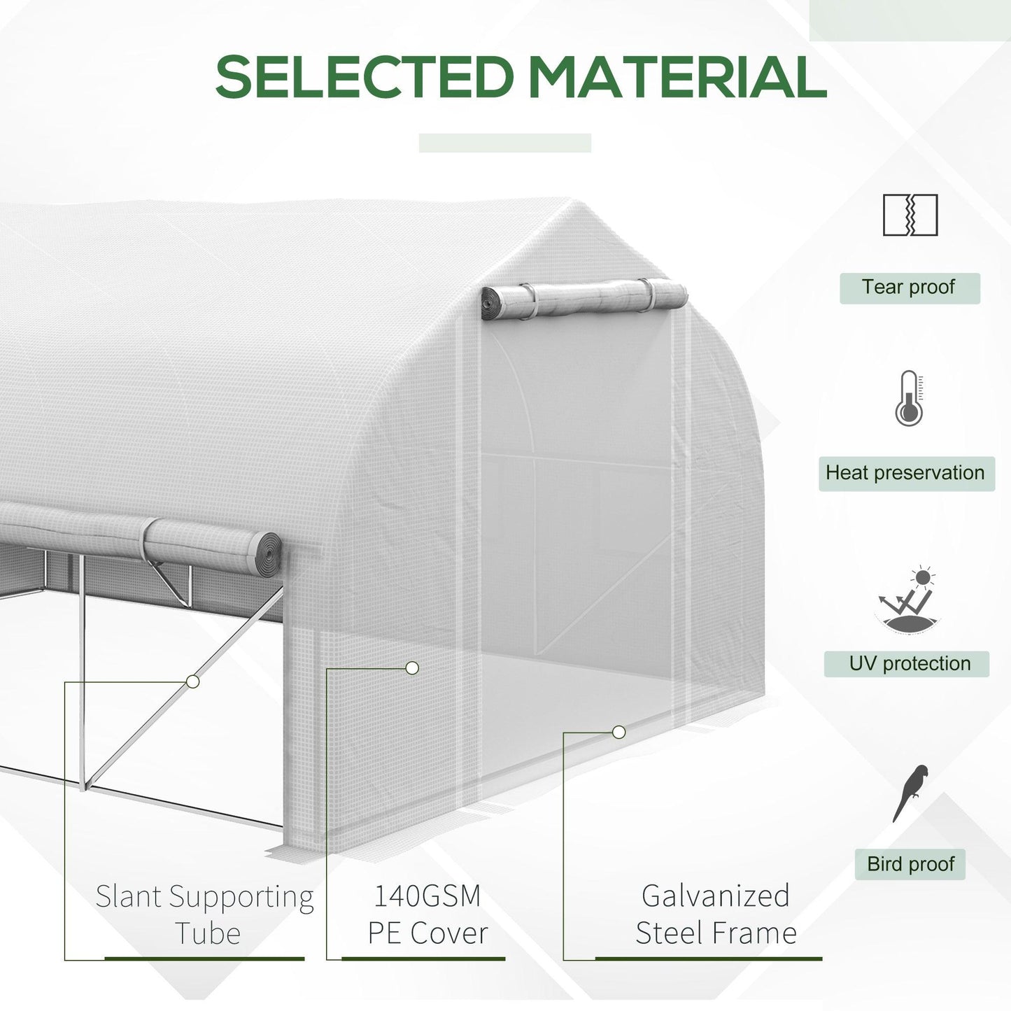 Outsunny 4 x 3(m) Walk-in Tunnel Greenhouse, Roll Up Sidewalls, Mesh Door - ALL4U RETAILER LTD