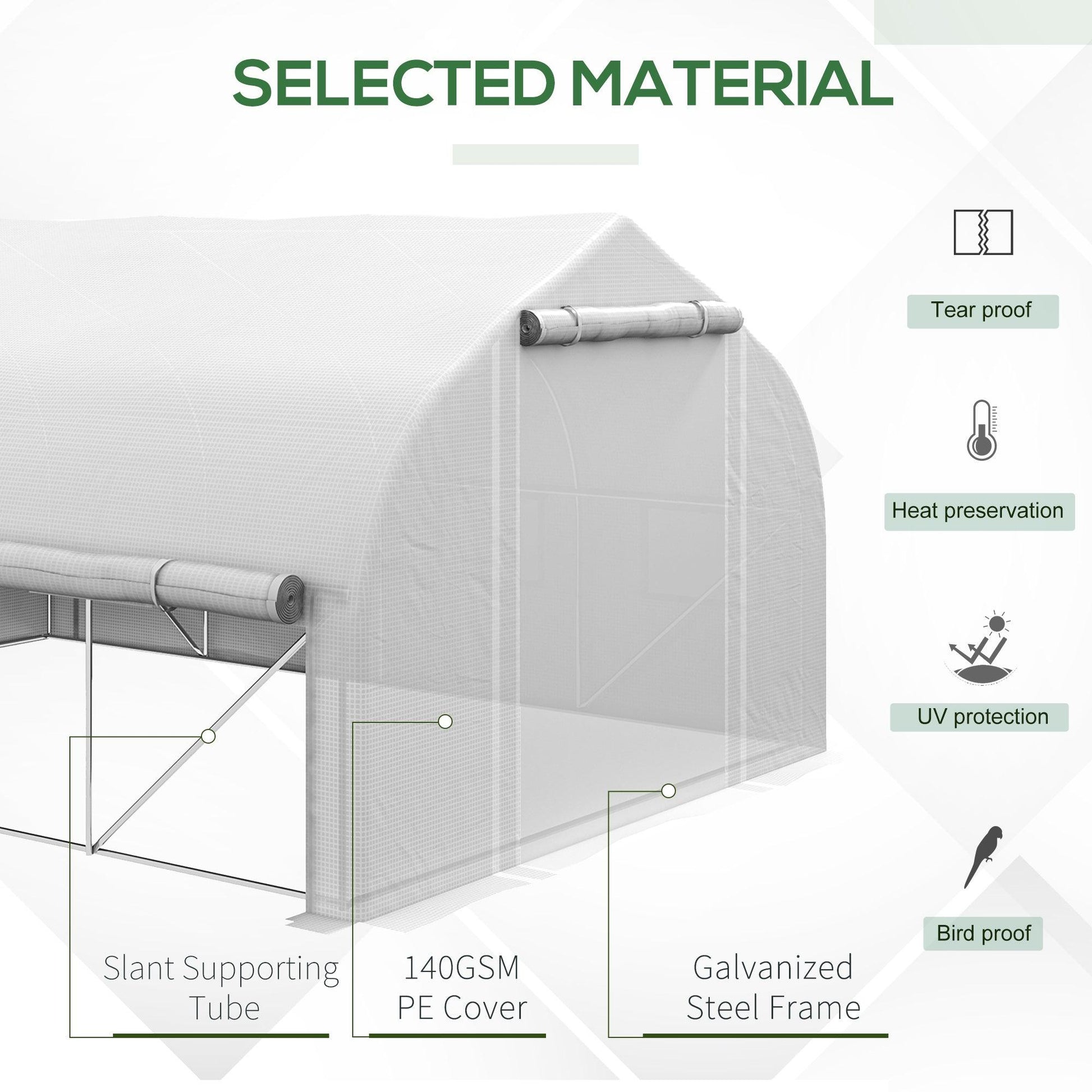 Outsunny 4 x 3(m) Walk-in Tunnel Greenhouse, Roll Up Sidewalls, Mesh Door - ALL4U RETAILER LTD