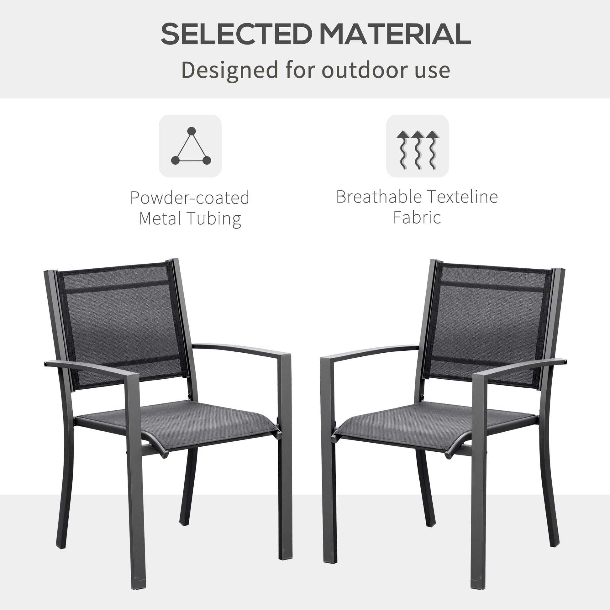 Outsunny Garden Chairs Set Of 2 Outdoor Chairs Steel Frame Texteline Seats Camping Fishing Patio Balcony Dark Grey Black - ALL4U RETAILER LTD