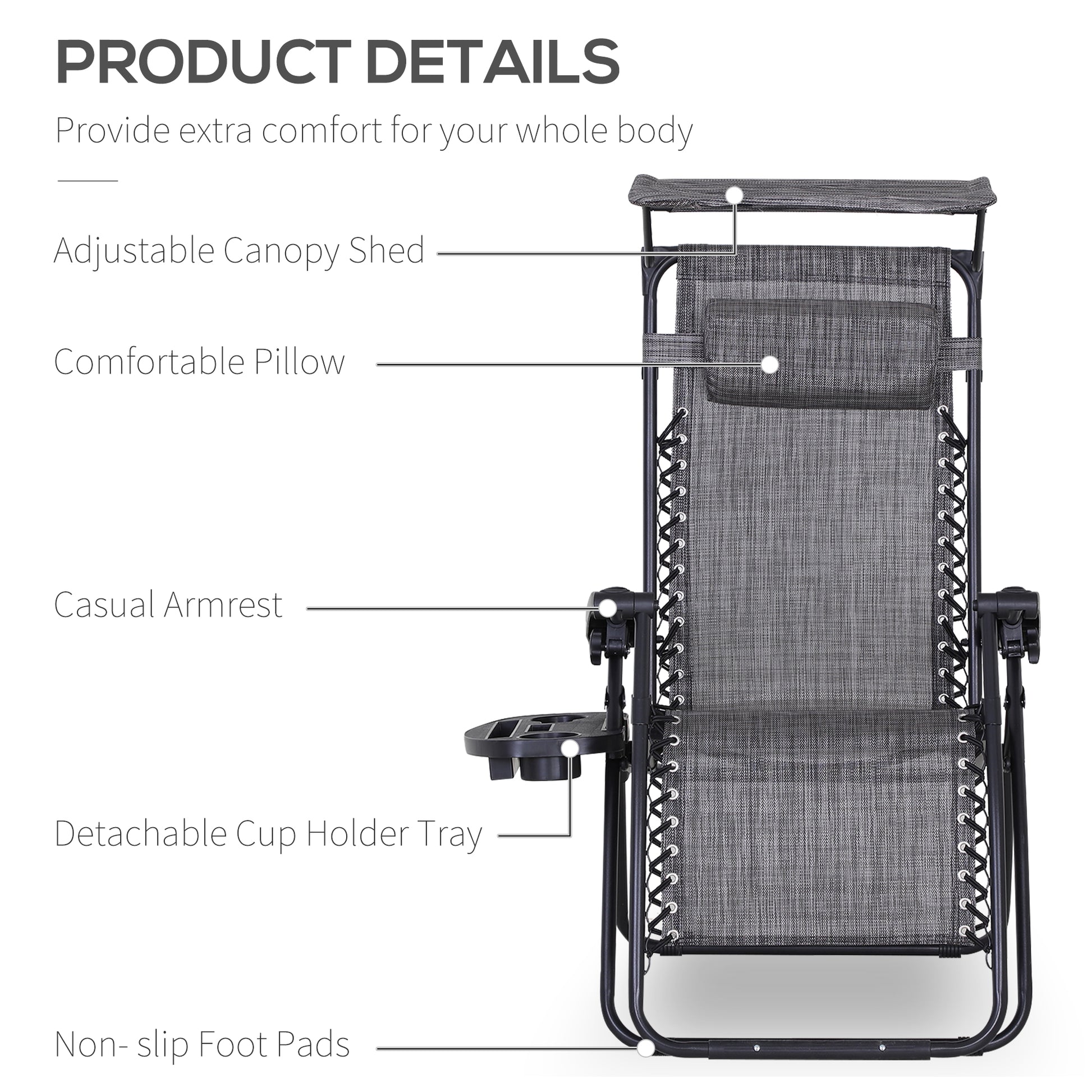 Outsunny 2-Pack Foldable Zero Gravity Reclining Garden Loungers with Headrest, Footrest, and Side Tray - ALL4U RETAILER LTD