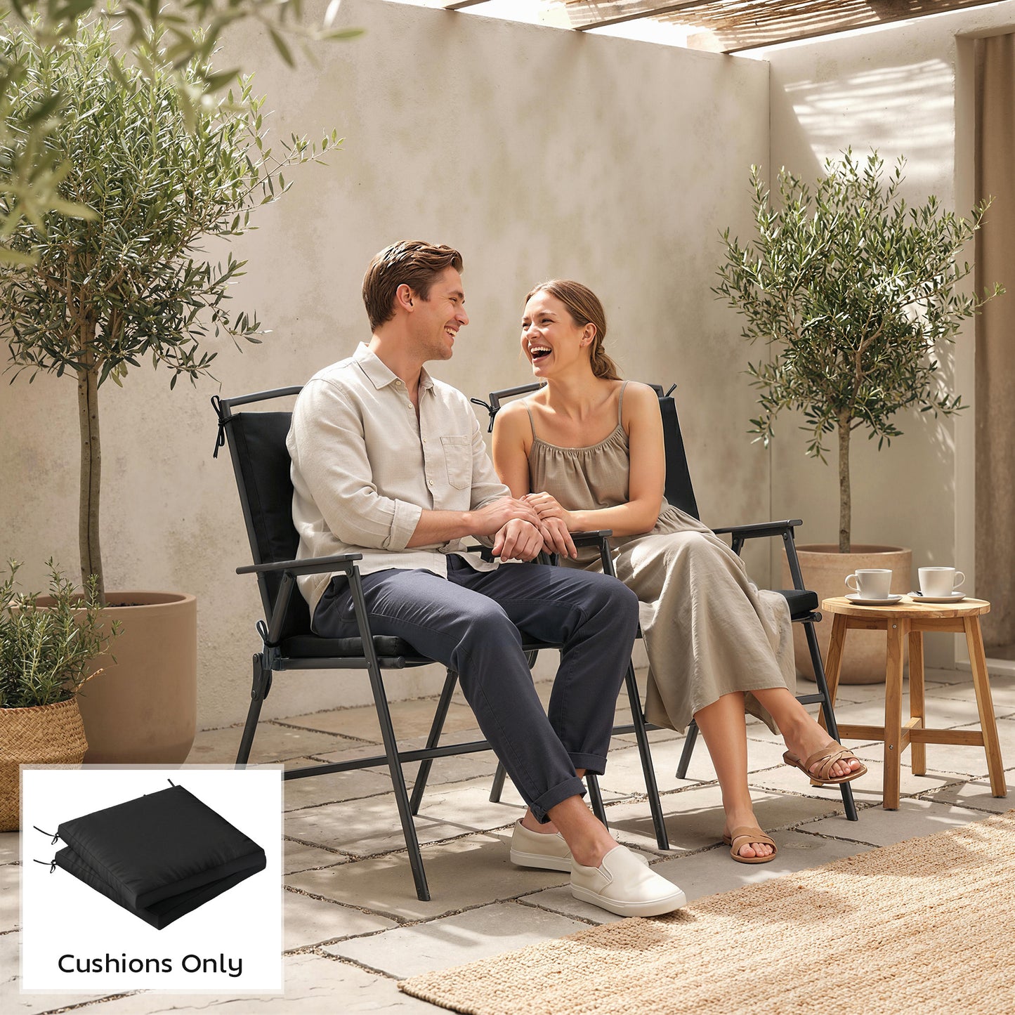 Outsunny Outdoor Seat Cushions Set Of 2 With Ties Waterproof Garden Pads Black 7cm High Density Foam