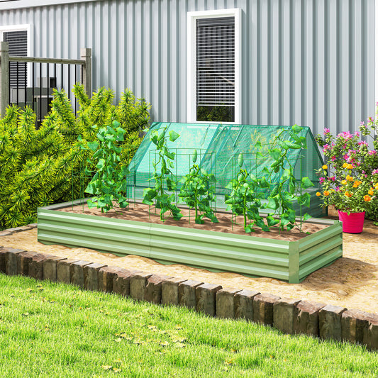 Outsunny Metal Raised Garden Bed Planter Box Outdoor Planters for Flowers Herbs Green and Light Green
