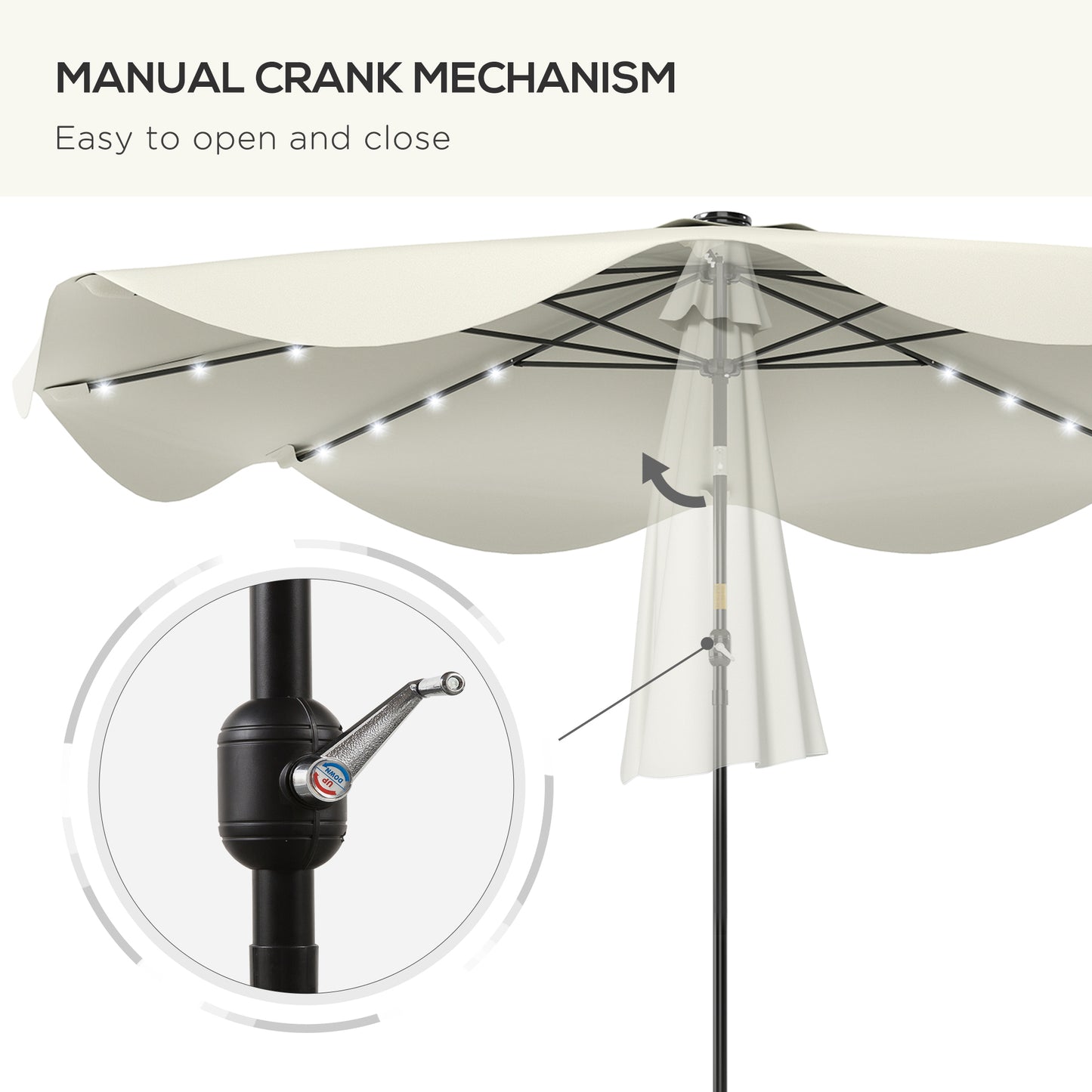 Outsunny Solar LED Patio Umbrella With Tilt And Crank 3x3m Cream White Outdoor Market Table Parasols