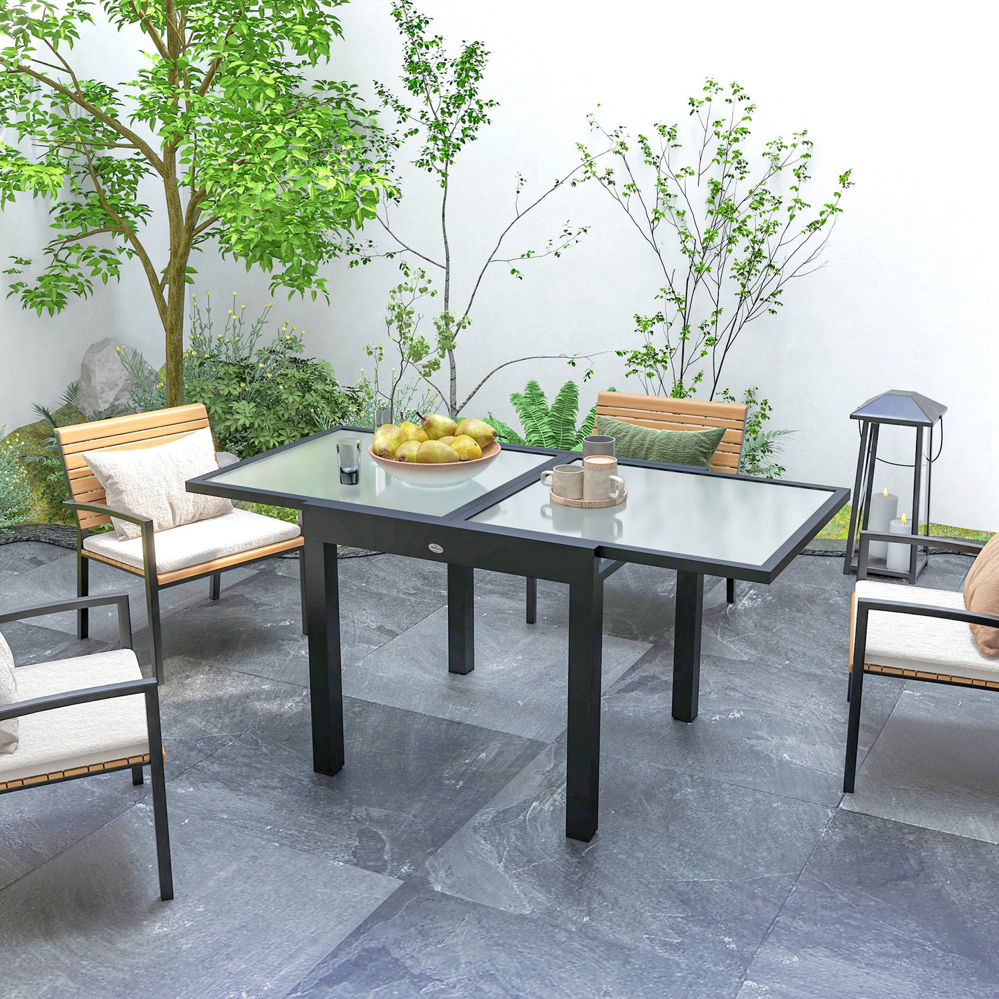 Outsunny Extending Outdoor Garden Table With Aluminium Frame And Tempered Glass Top 80 To 160 Cm Black And Clear