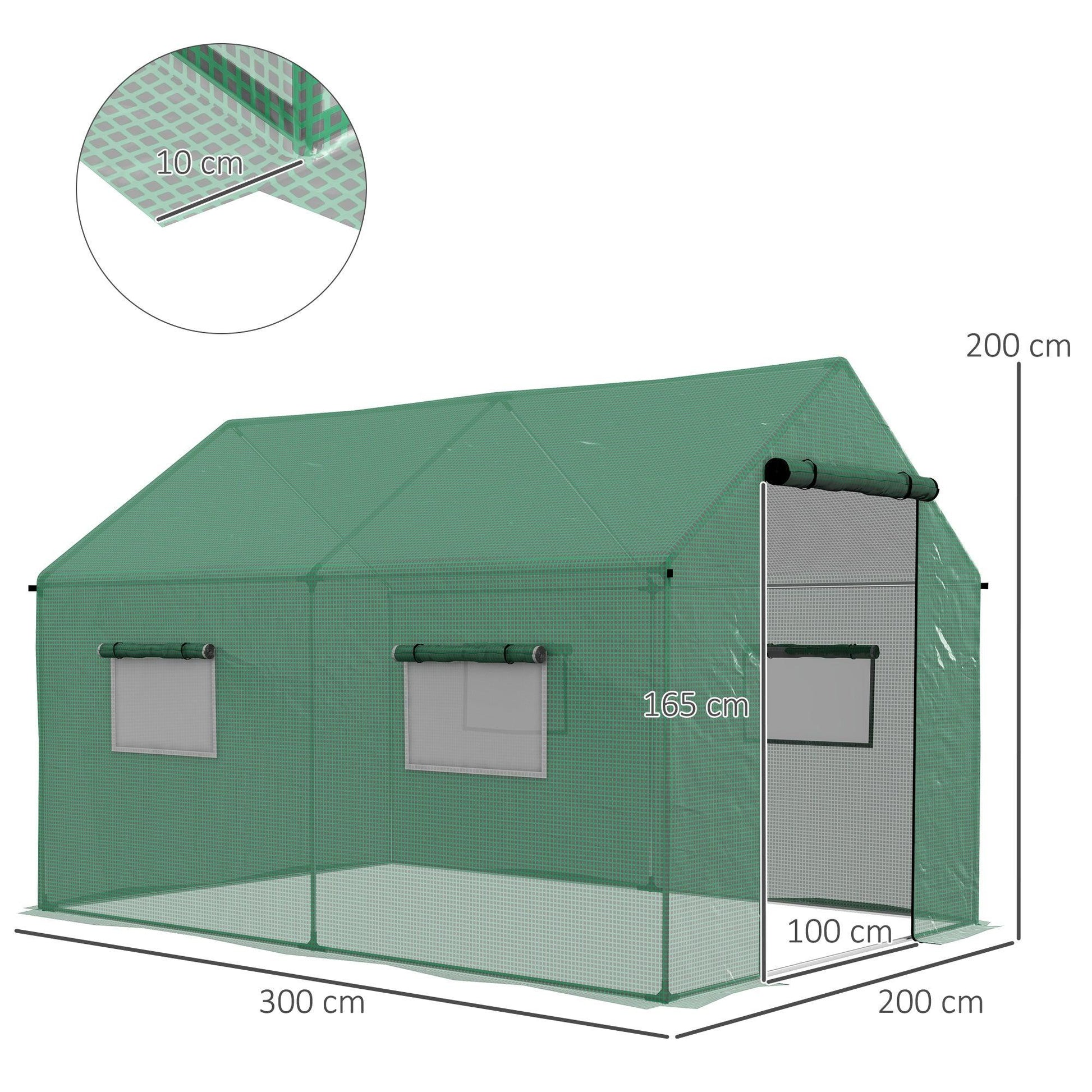 Outsunny Polyethylene Walk-in Polytunnel Greenhouse, 2 x 3(m), Green - ALL4U RETAILER LTD