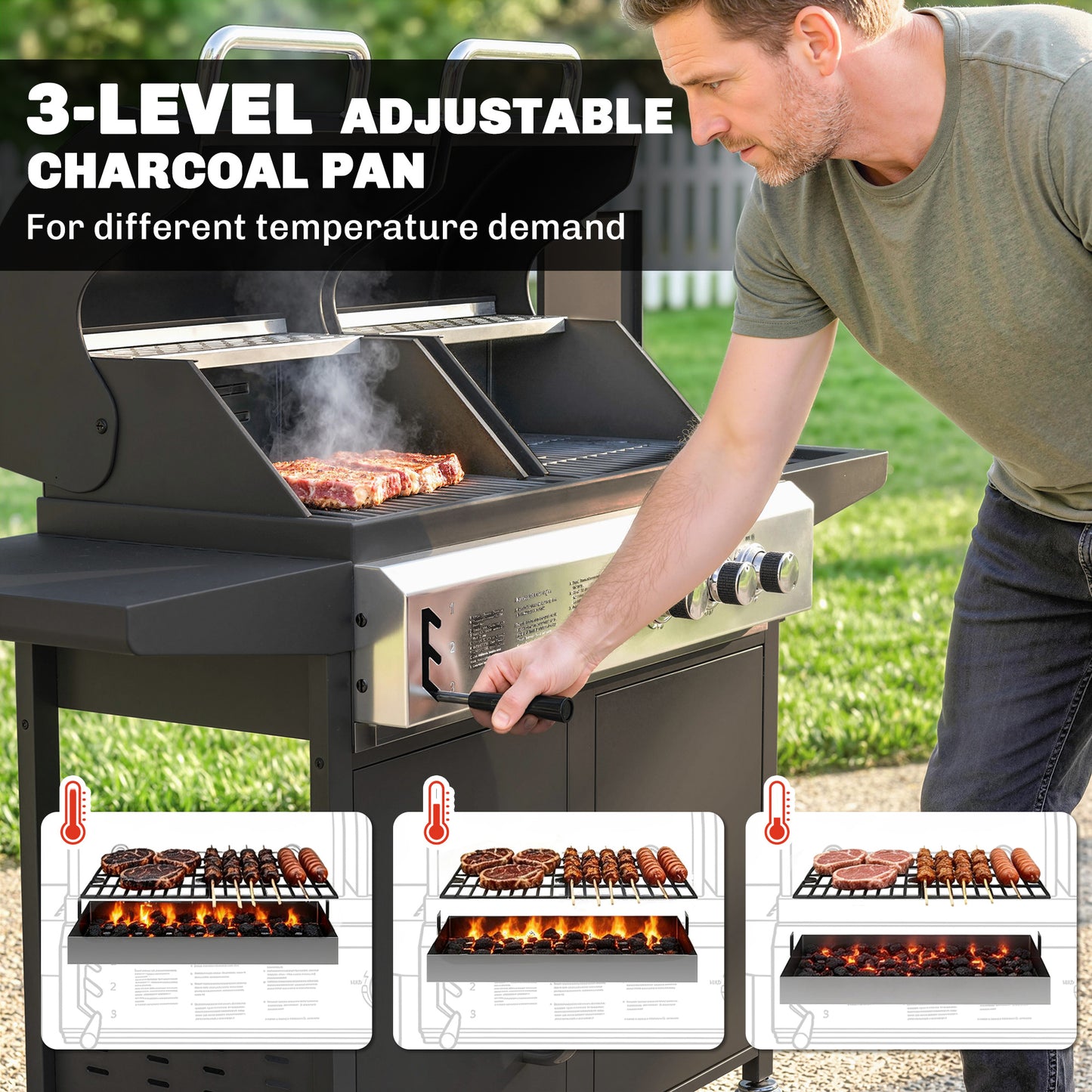 Outsunny Dual Fuel BBQ Grill 2 In 1 Gas Grill And Charcoal Smoker Hybrid With Wheels