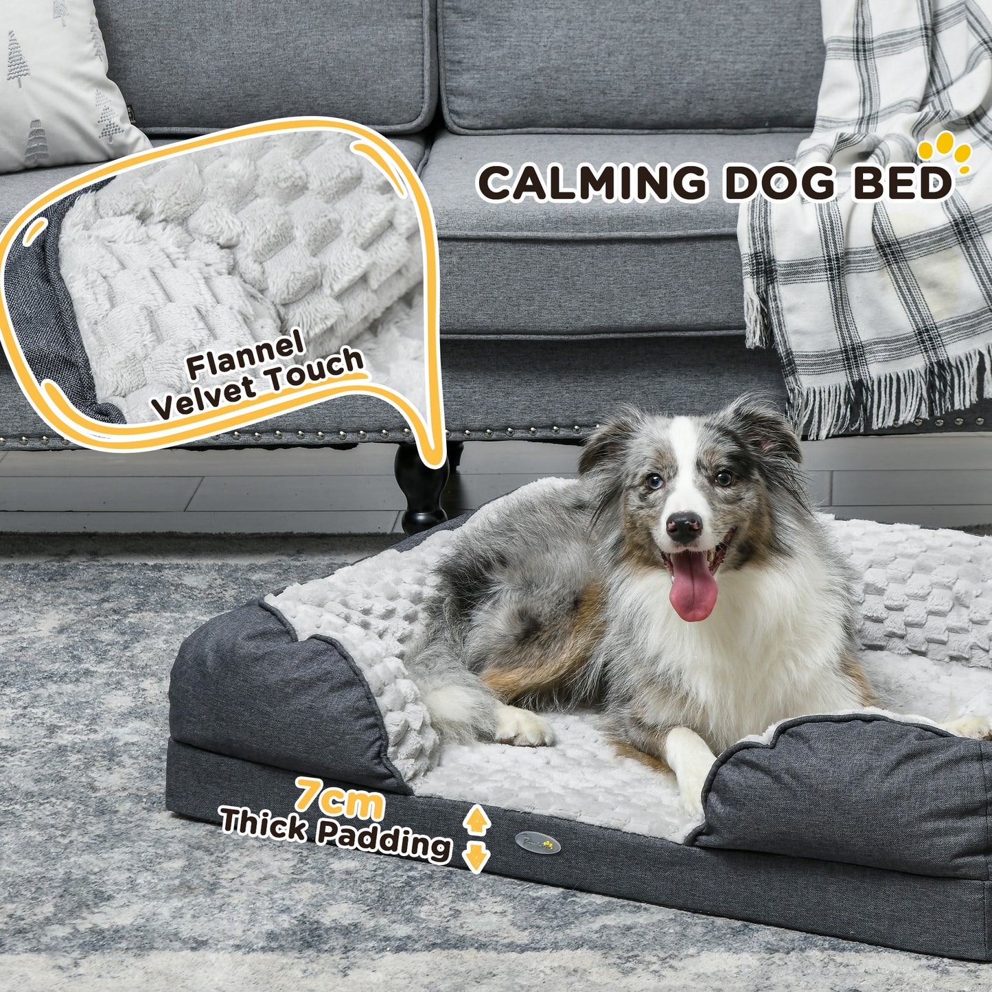 PawHut Cozy Medium Dog Bed with Removable Cover & Non-Slip Base - Charcoal Grey - ALL4U RETAILER LTD