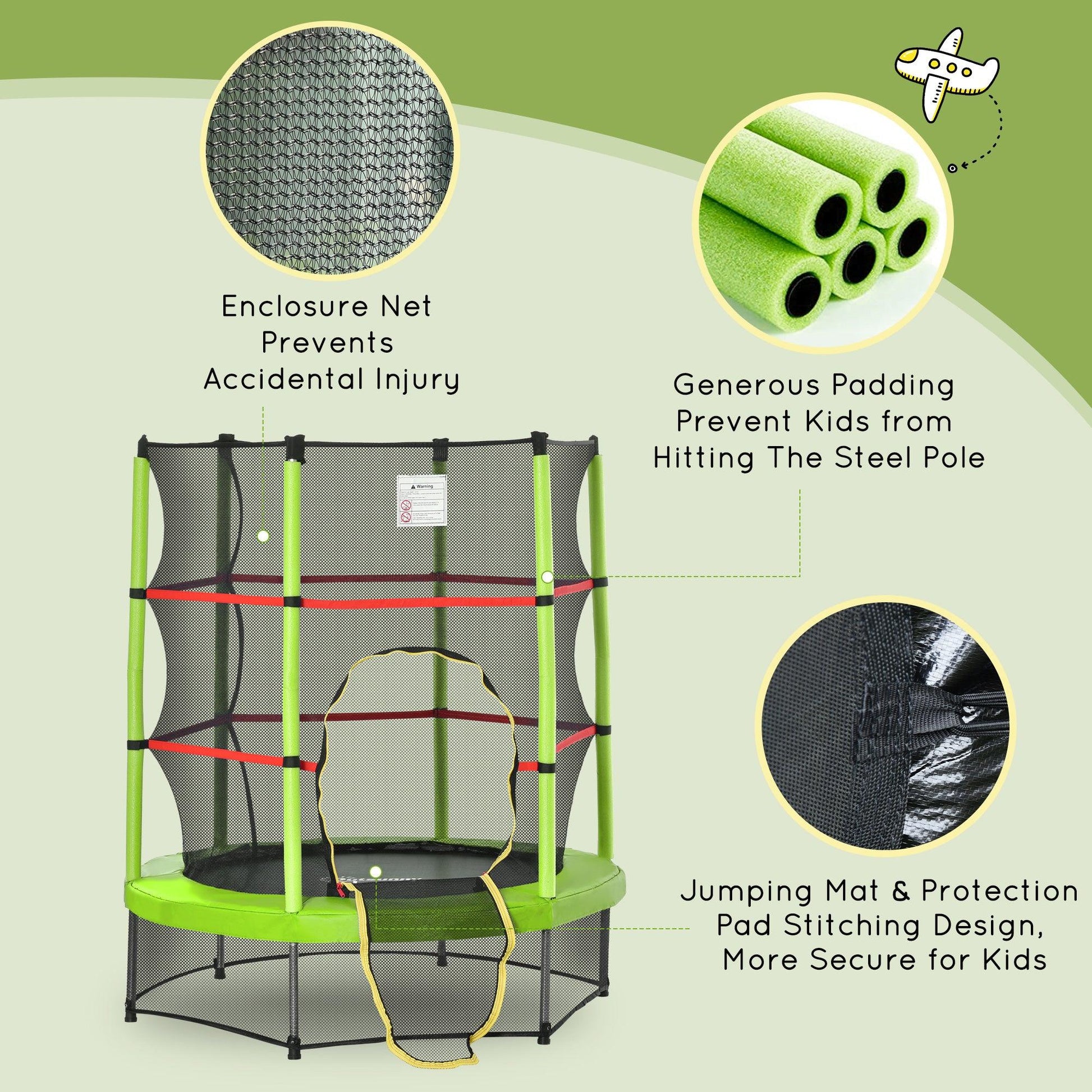 HOMCOM 5.2FT Kids Trampoline with Enclosure - Green - ALL4U RETAILER LTD