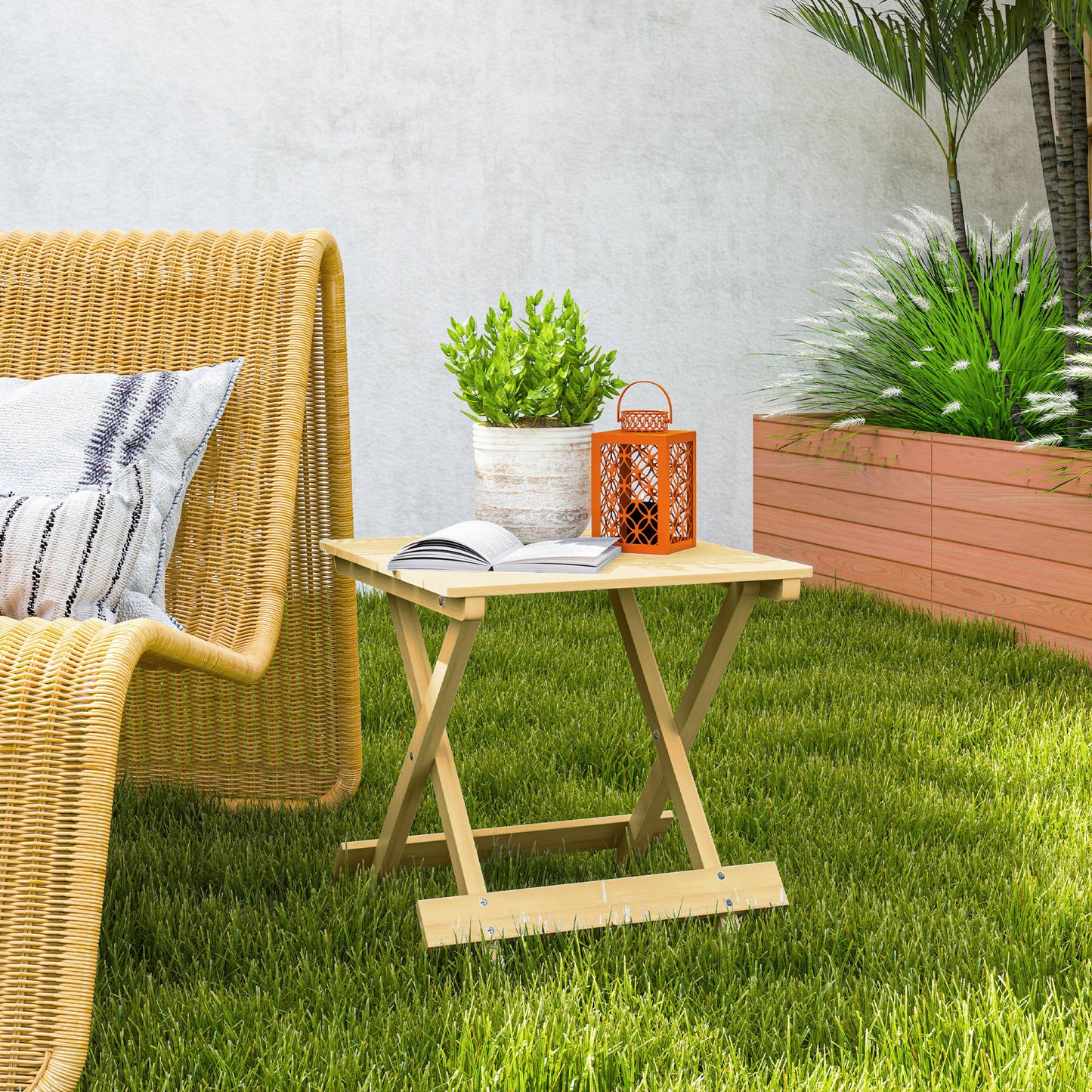 Outsunny Wooden Foldable Outdoor Coffee Table for Garden Or Patio with Slatted Top in Fir Wood
