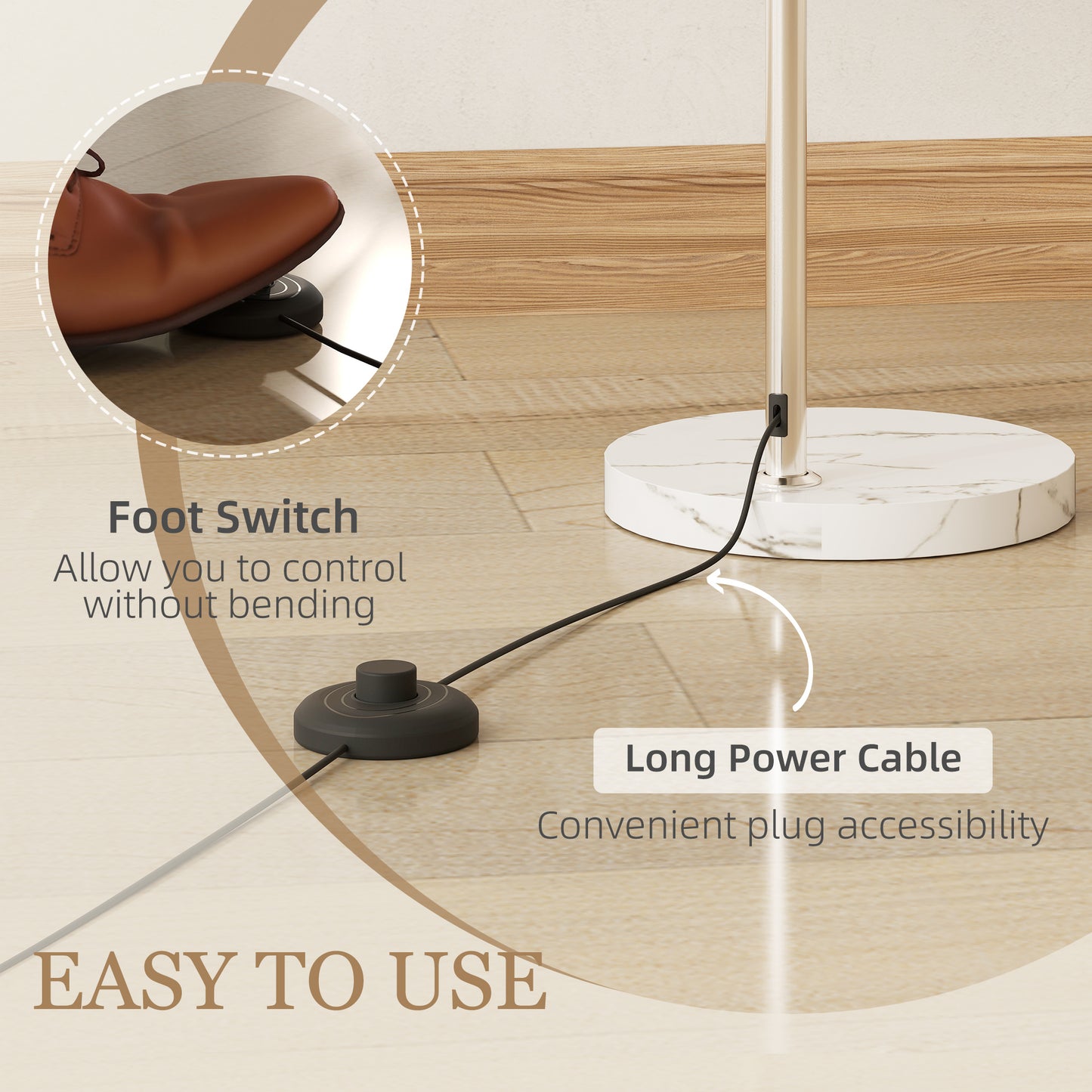 HOMCOM Floor Lamp For Living Room Modern Standing Lamp With Shade And Foot Switch Orange Marble Base Nickel Finish