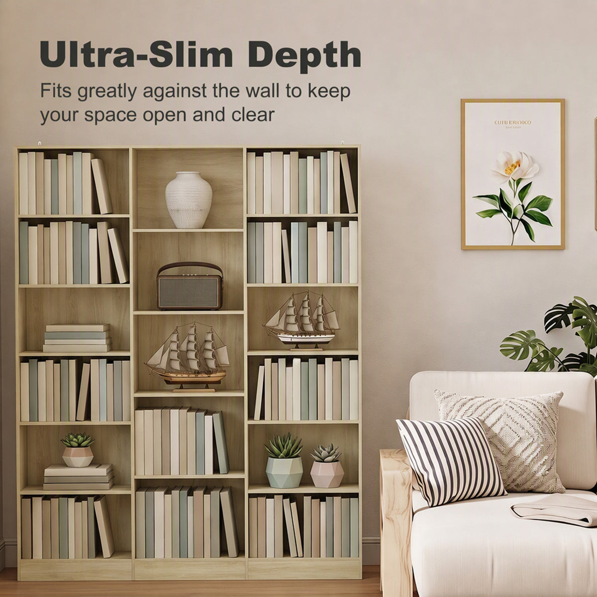 Homcom 6 Tier Oak Bookcase With Open Storage And Anti Tipping Hardware