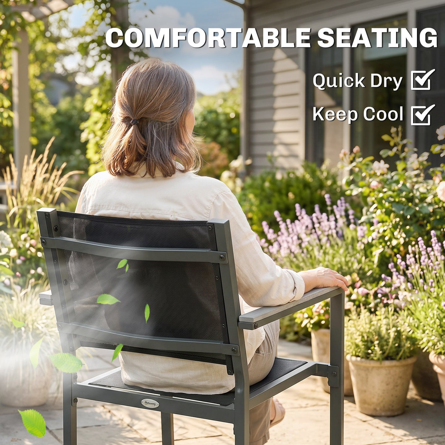 Outsunny Seven Piece Garden Dining Set With Acacia Wood Table Top And Texteline Chairs For Six In Grey