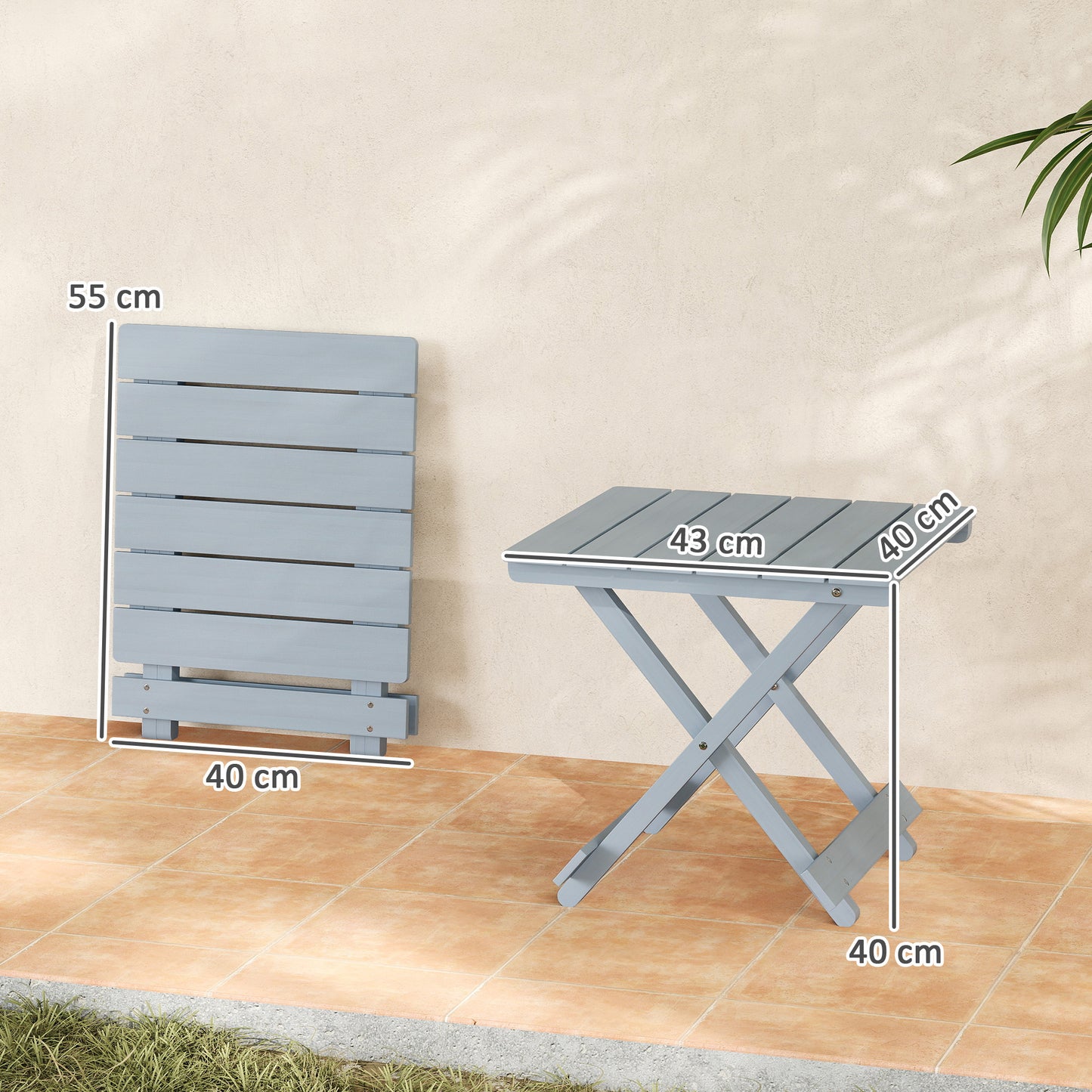 Outsunny Fir Wood Folding Coffee Table Lightweight Small Garden Table With Slatted Top Portable Balcony Side Table