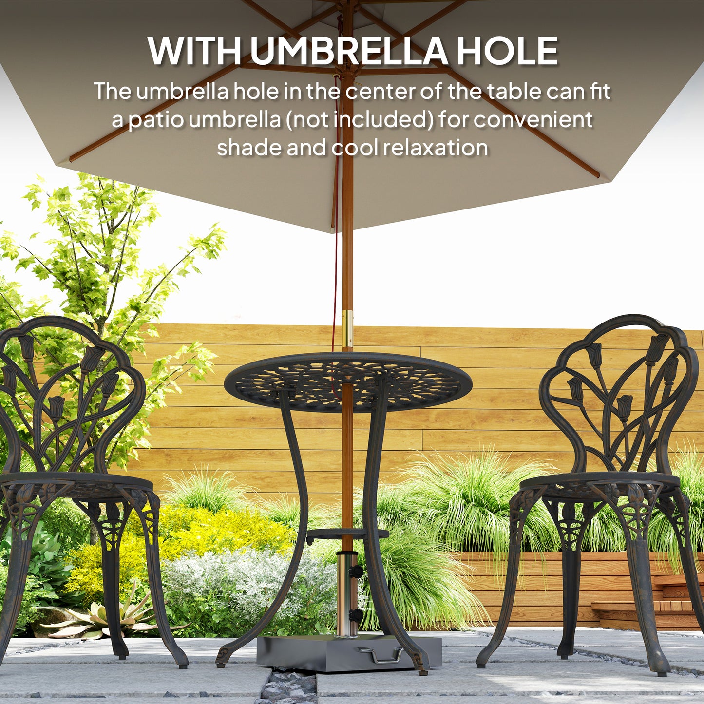 Outsunny 3 Piece Patio Bistro Set For 2 Outdoor Aluminum Garden Table And Chairs With Umbrella Hole Bronze Tone