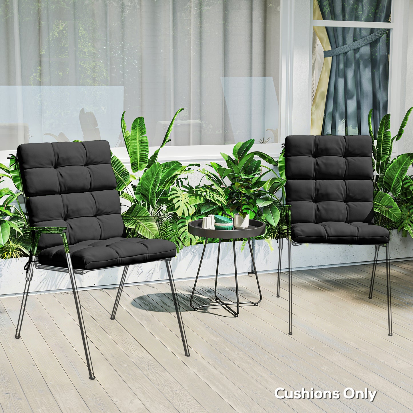 Outsunny 2 Piece Replacement Seat Cushions With Backrest And Ties For Garden Patio Chairs Black