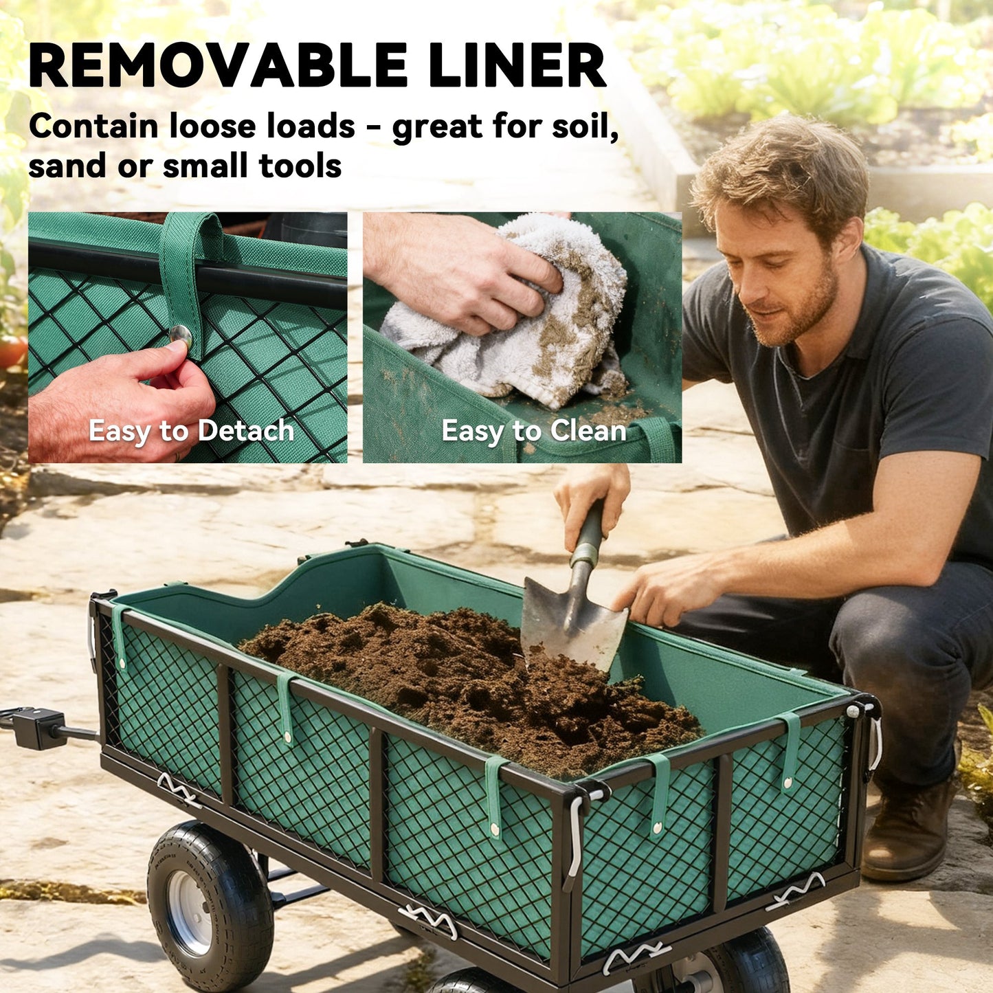 Outsunny 114L Steel Frame Garden Cart Trolley Green With Removable Waterproof Bag