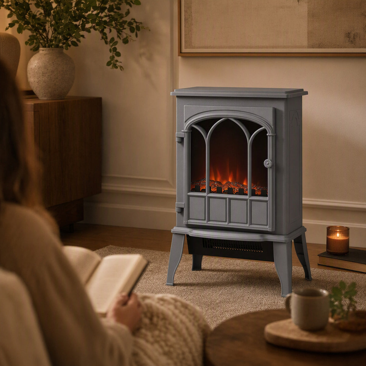 HOMCOM Freestanding Electric Fireplace Log Burner With LED Flame Effect